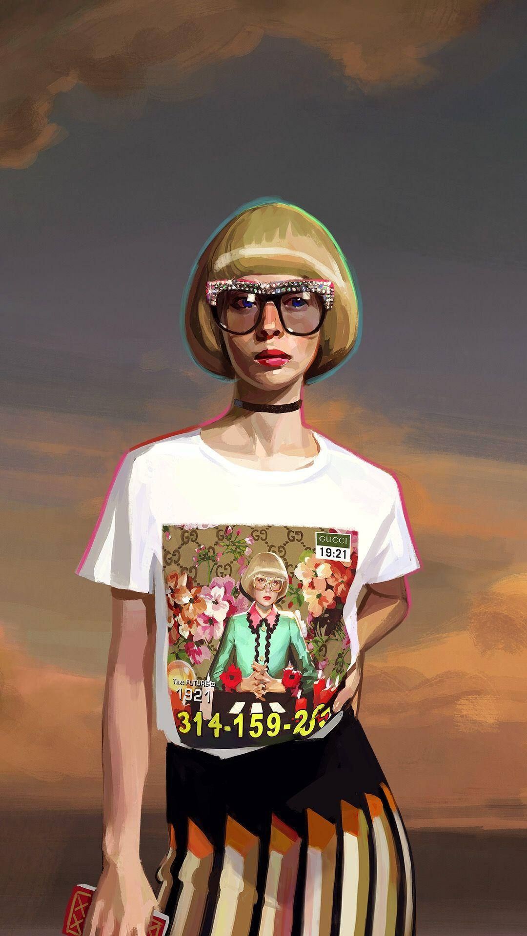 Gucci, floral print, bob haircut, Full HD Phone Wallpaper
