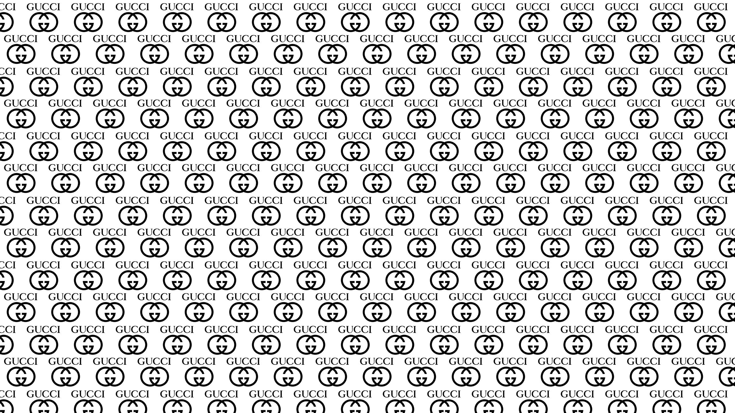 Gucci, logo pattern, black and white, 2K Desktop Wallpaper