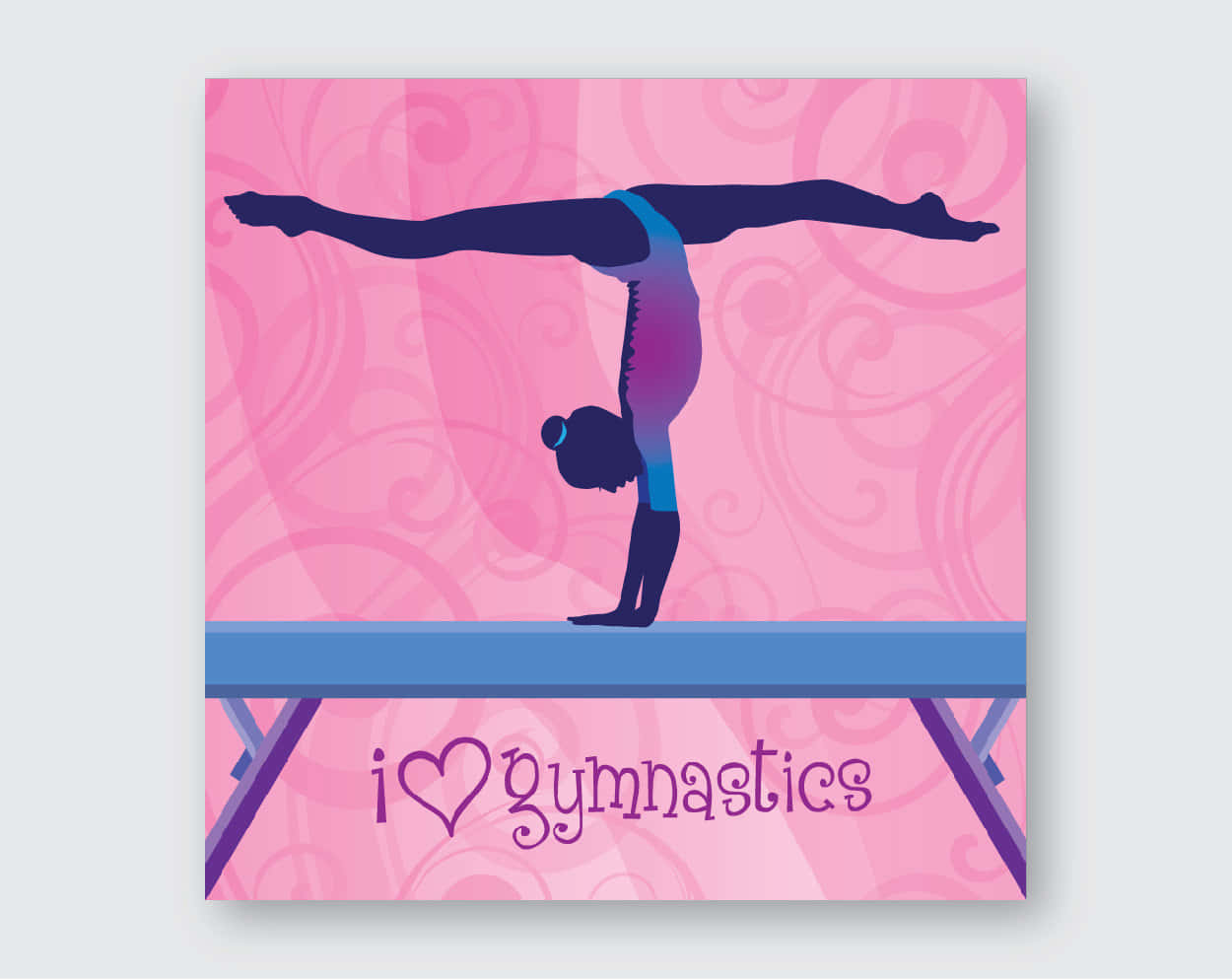 Cute Gymnastics, handstand split silhouette, blue beam, SD Desktop Wallpaper
