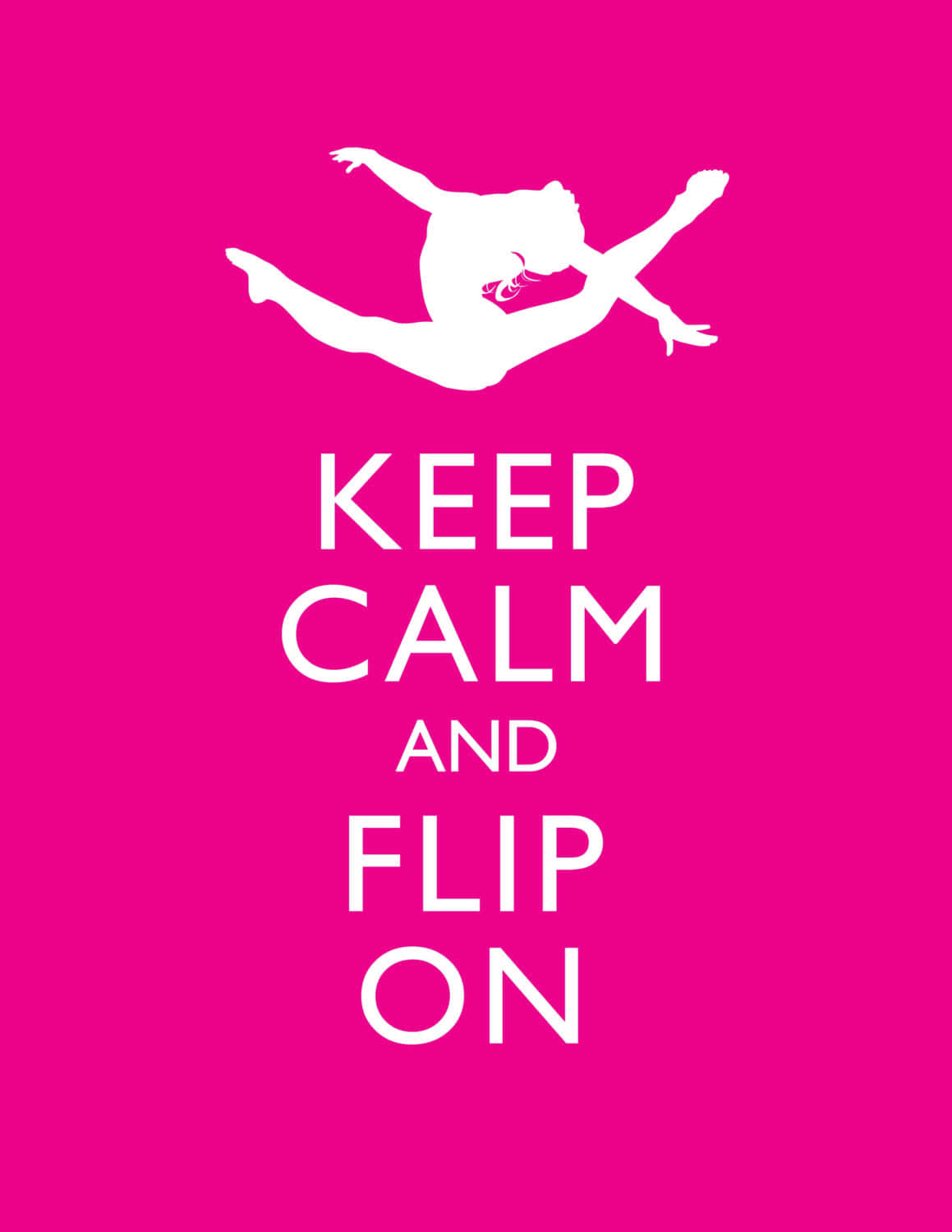 Keep Calm and Flip On, pink poster, white silhouette of a gymnast, HD Phone Wallpaper