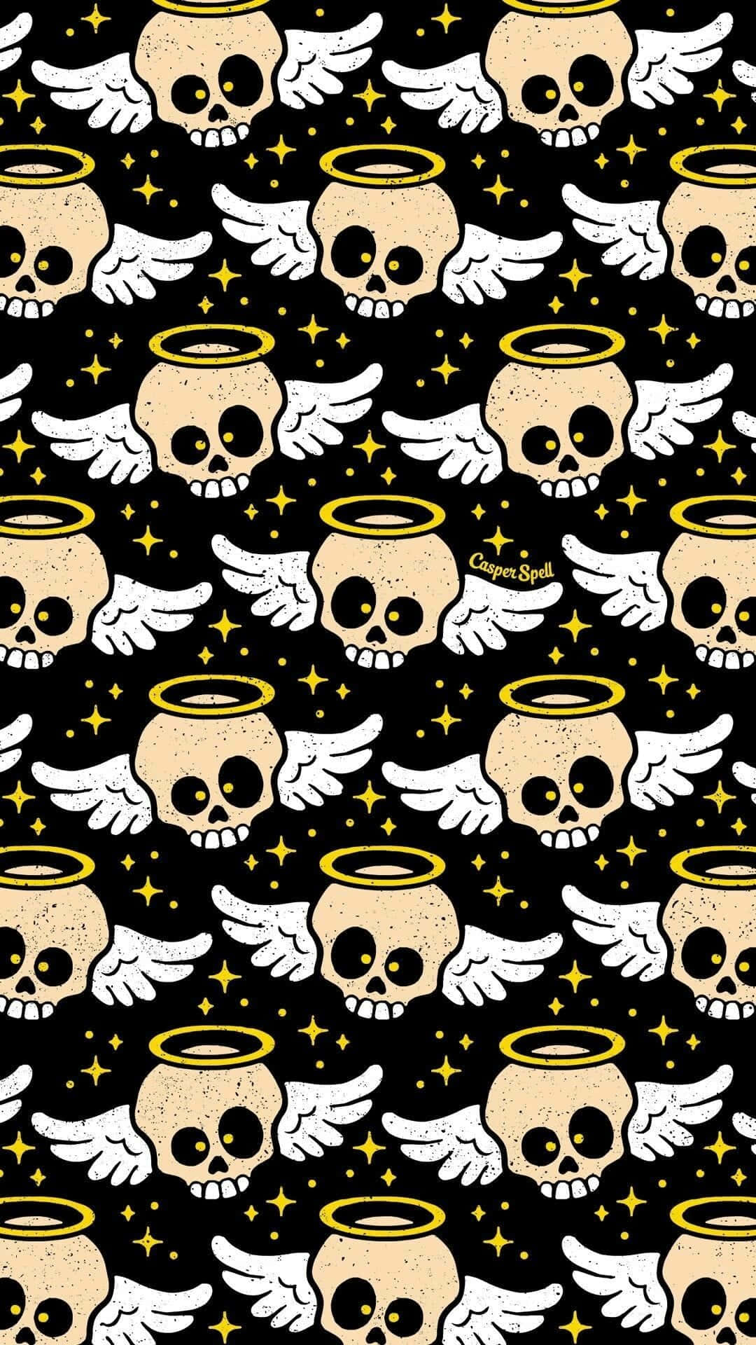 skull, wings, halos, Full HD Phone Wallpaper