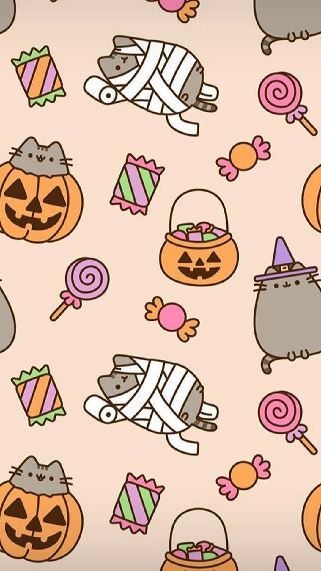 cute cartoon cats, mummies, pumpkins, Full HD Phone Wallpaper