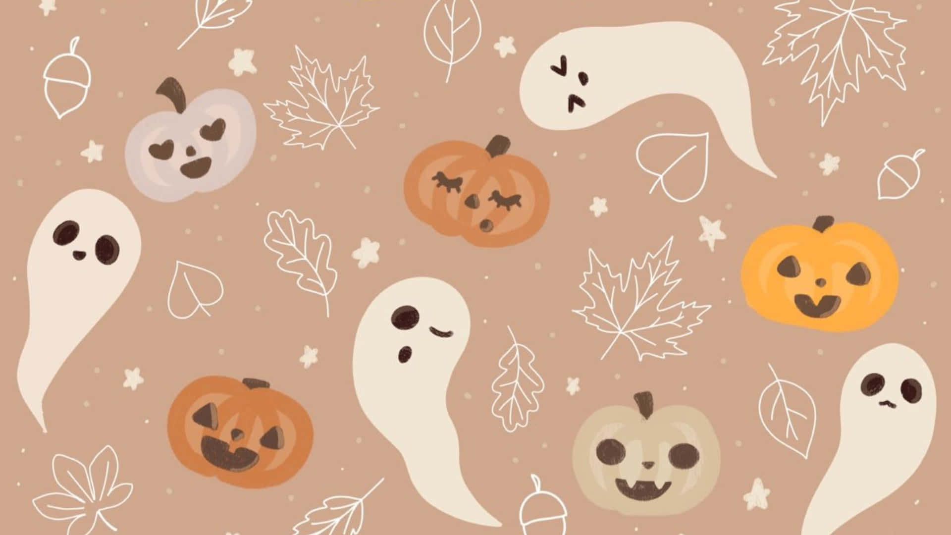 Cute Halloween Pattern, cartoon ghosts, pumpkins, Full HD Desktop Wallpaper