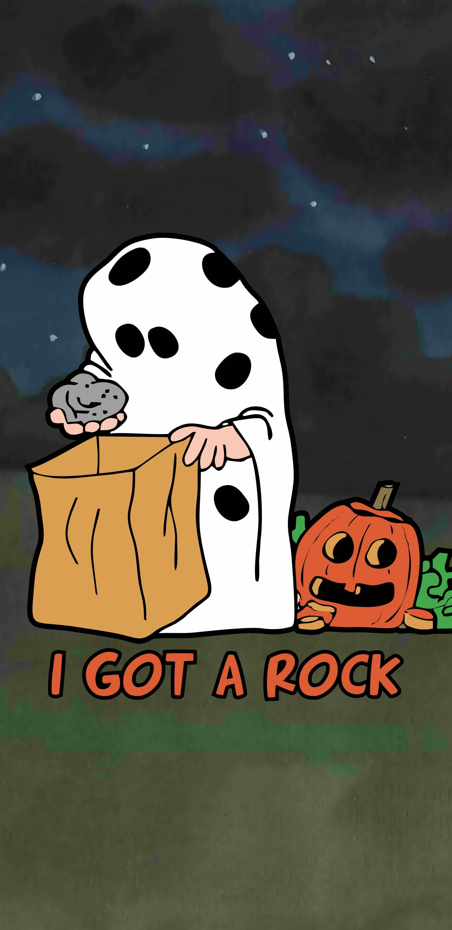 cartoon ghost, spotted costume, rock, 2K Phone Wallpaper
