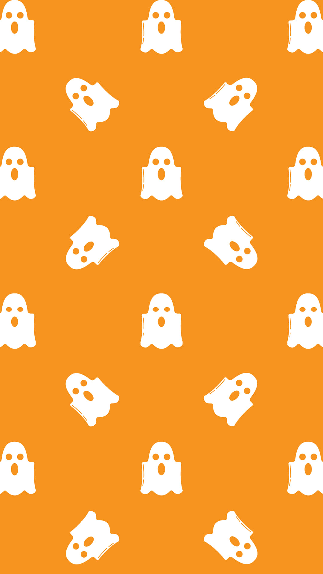 Orange Halloween, white cartoon ghosts, vibrant orange background, Full HD Phone Wallpaper