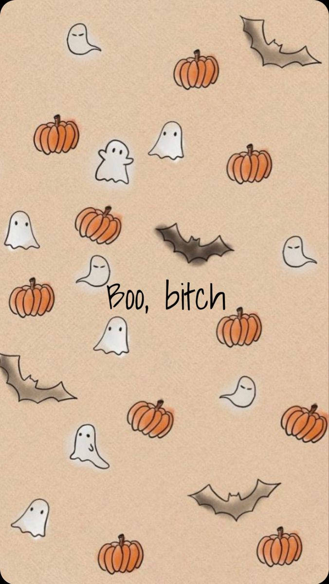 Boo bitch, cute cartoon ghosts, pumpkins, SD Phone Wallpaper