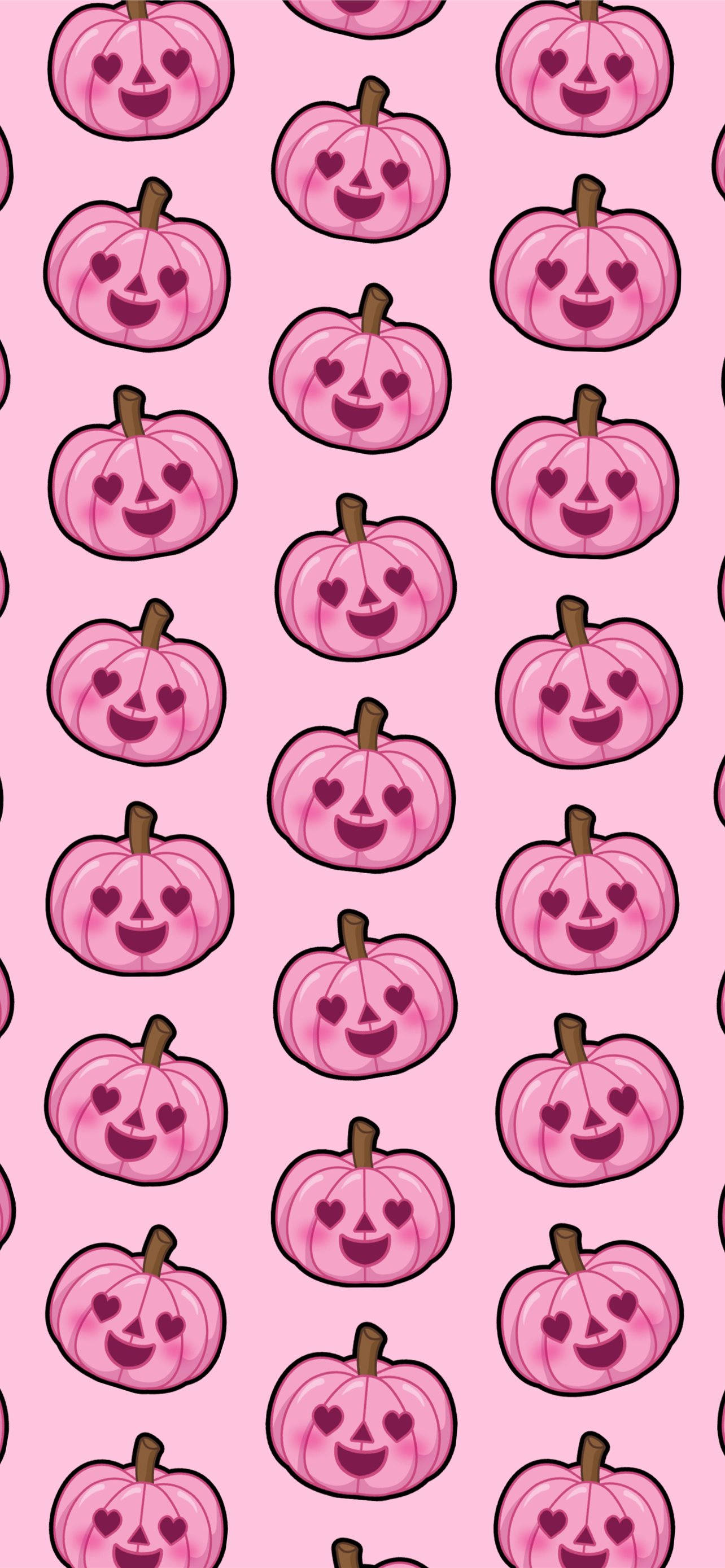 pink pumpkins, cartoon pumpkins, heart eyes, 2K Phone Wallpaper