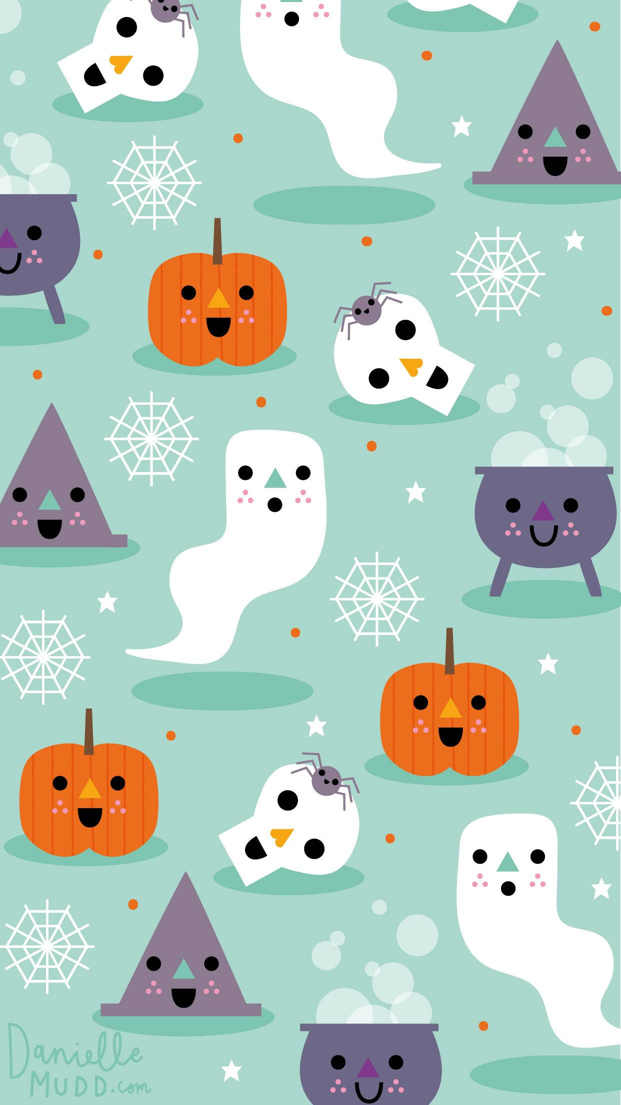 Winter Halloween iPhone, mint green background, ghosts, Full HD Phone Wallpaper