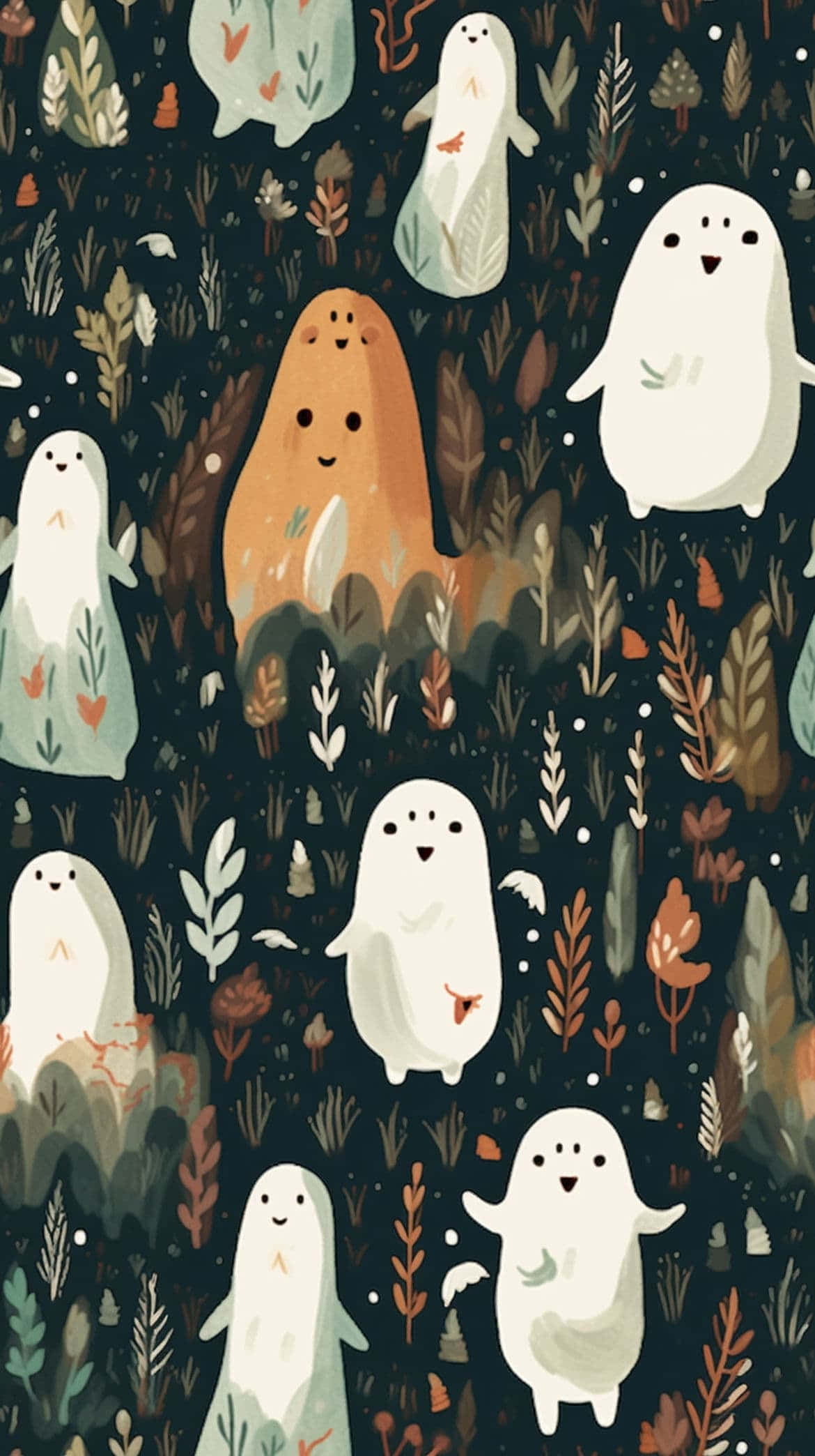 vintage halloween ghost pattern, cartoon ghosts, simple faces, Full HD Phone Wallpaper