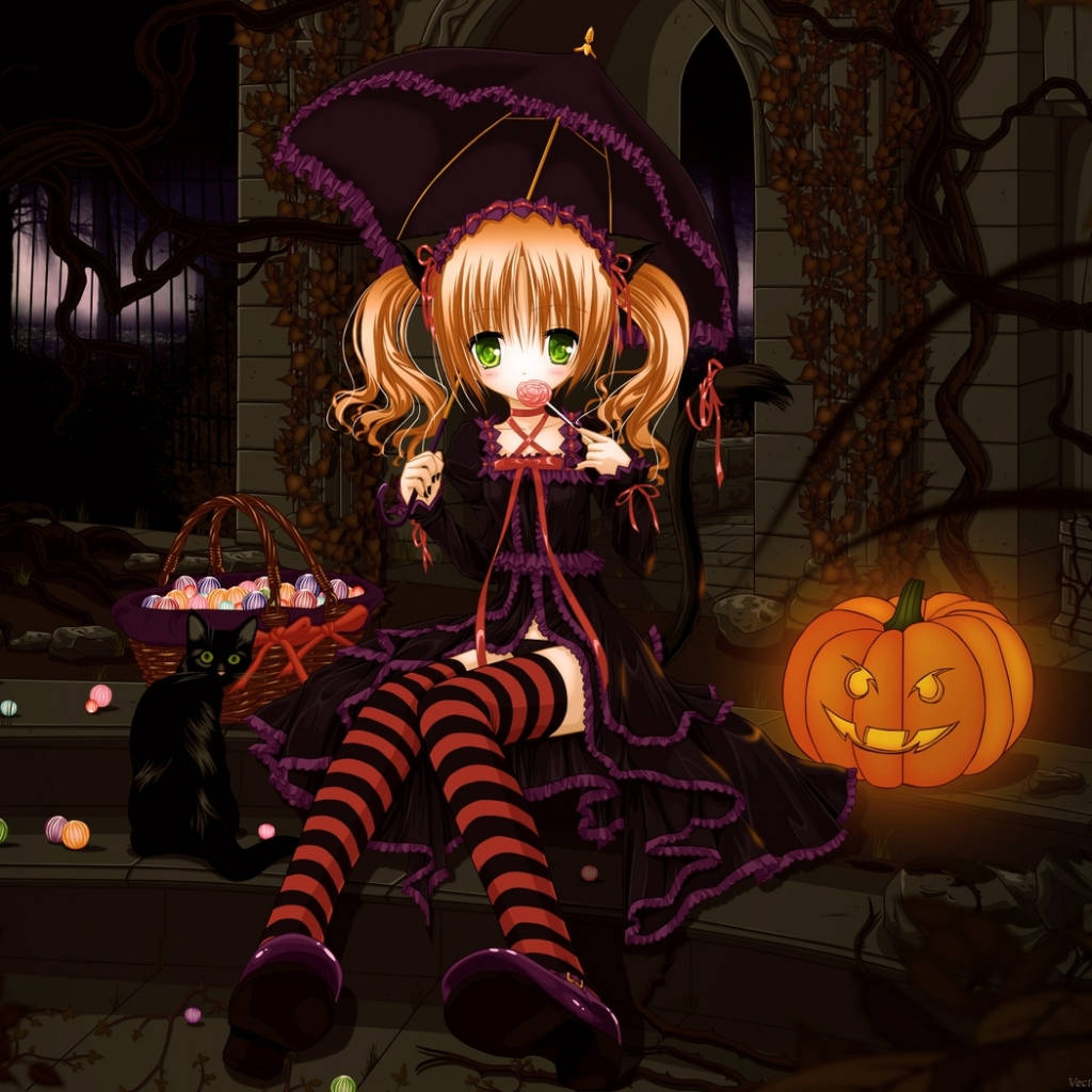 anime witch, green eyes, pigtails, SD Desktop Wallpaper