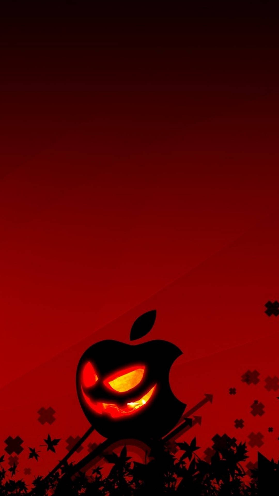 jack-o'-lantern Apple logo, fiery eyes, grin, Full HD Phone Wallpaper