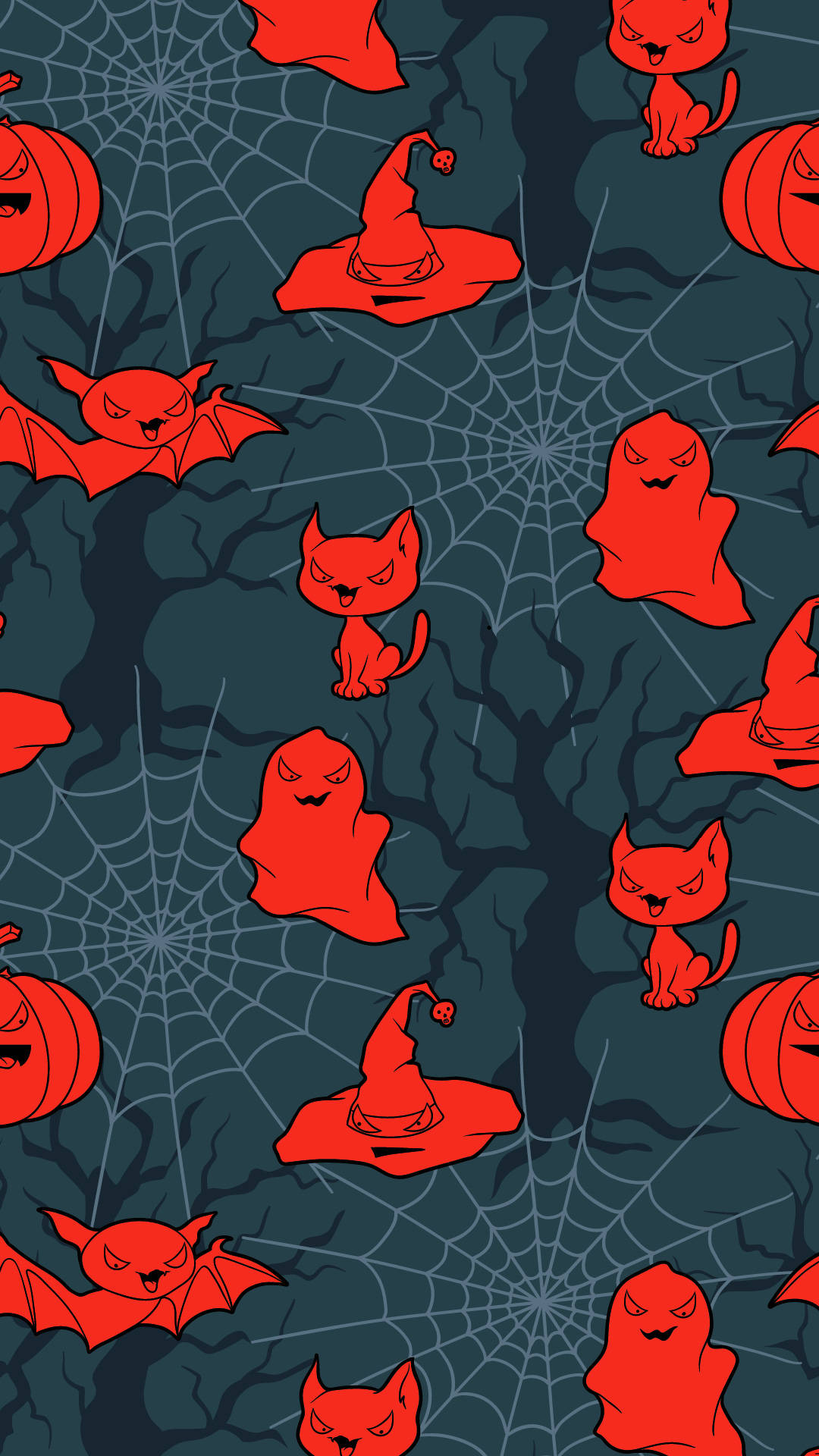 Halloween, vibrant red, cats, Full HD Phone Wallpaper