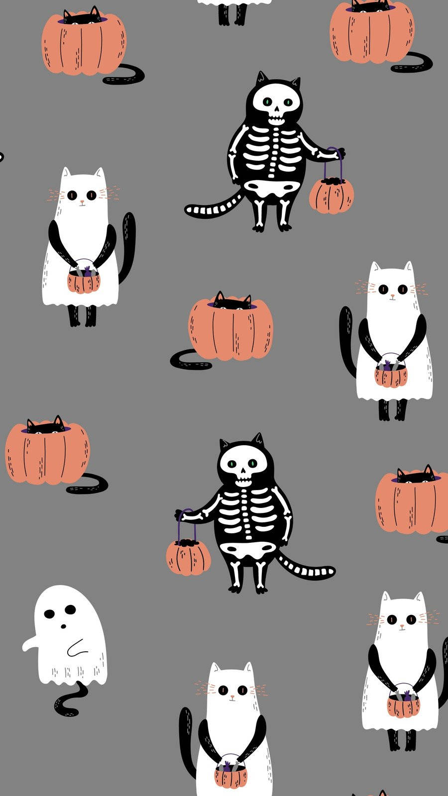 Cute Halloween Phone, Halloween cats, skeleton costumes, HD Phone Wallpaper