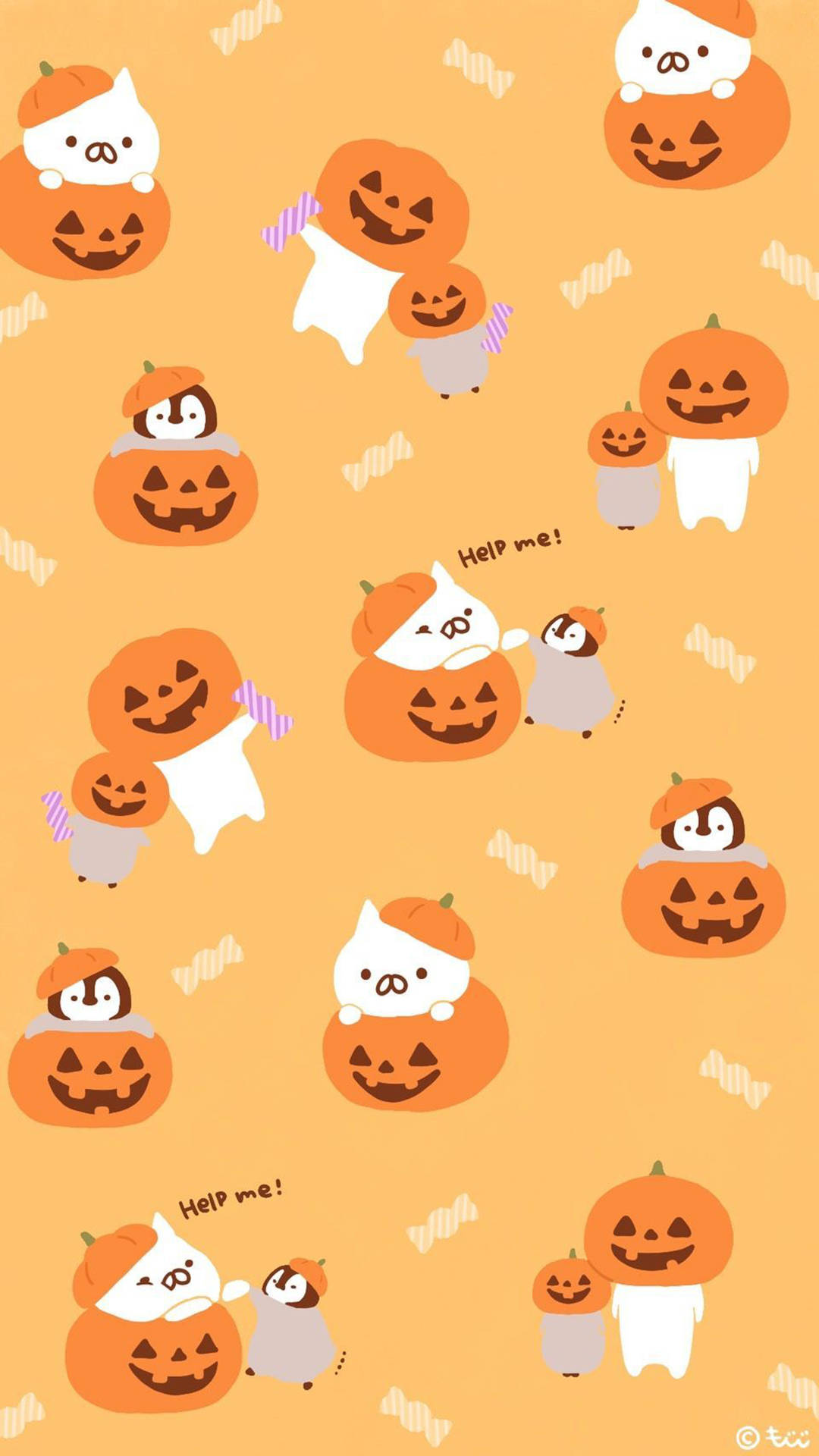 cute halloween phone, cartoon cats, penguins, Full HD Phone Wallpaper