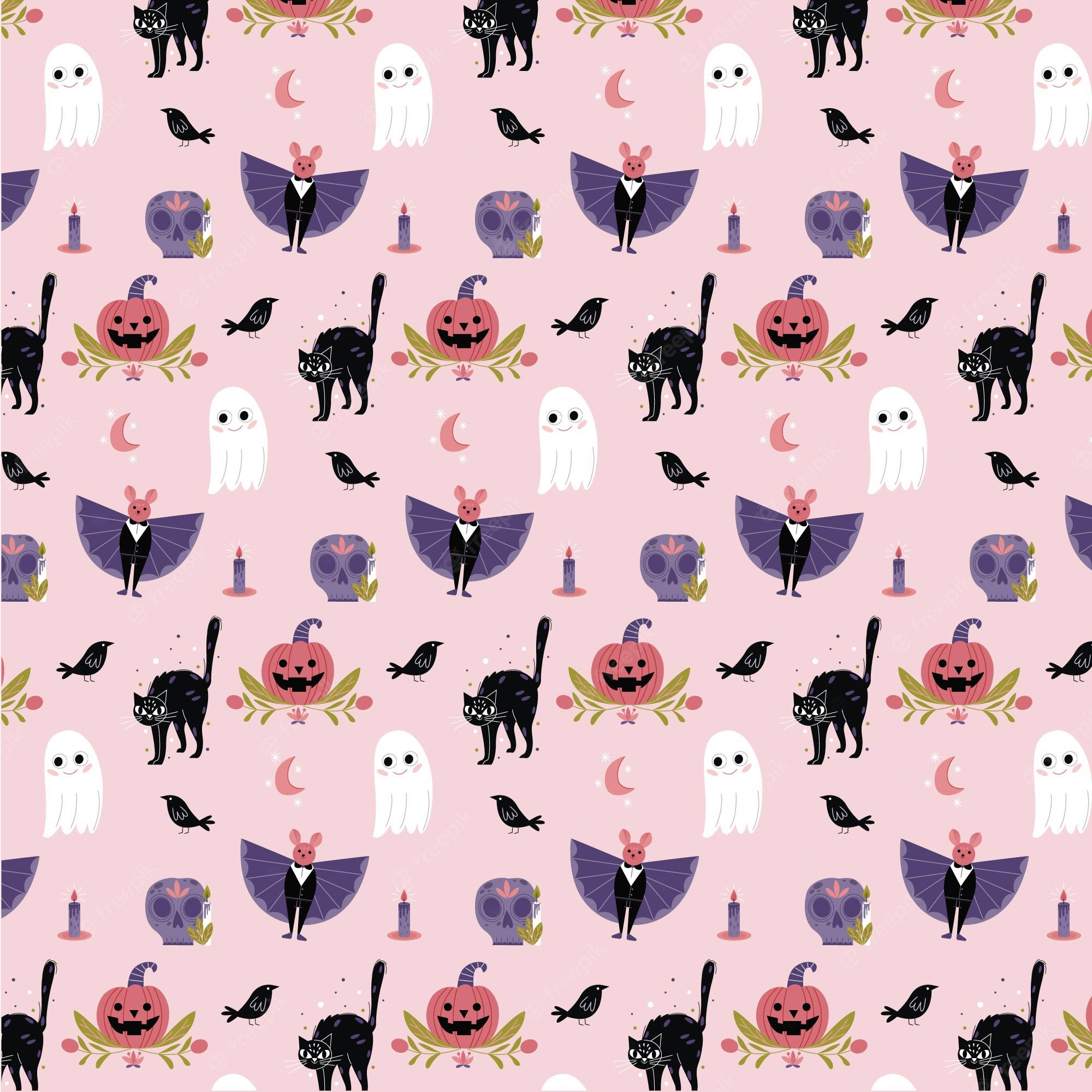 Halloween, pink, ghosts, Full HD Desktop Wallpaper