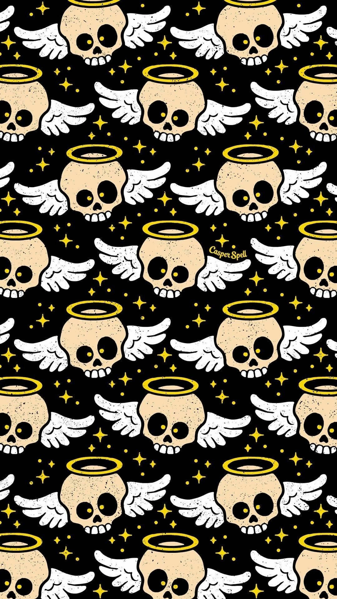Cute Halloween Phone, angel skulls, wings, Full HD Phone Wallpaper