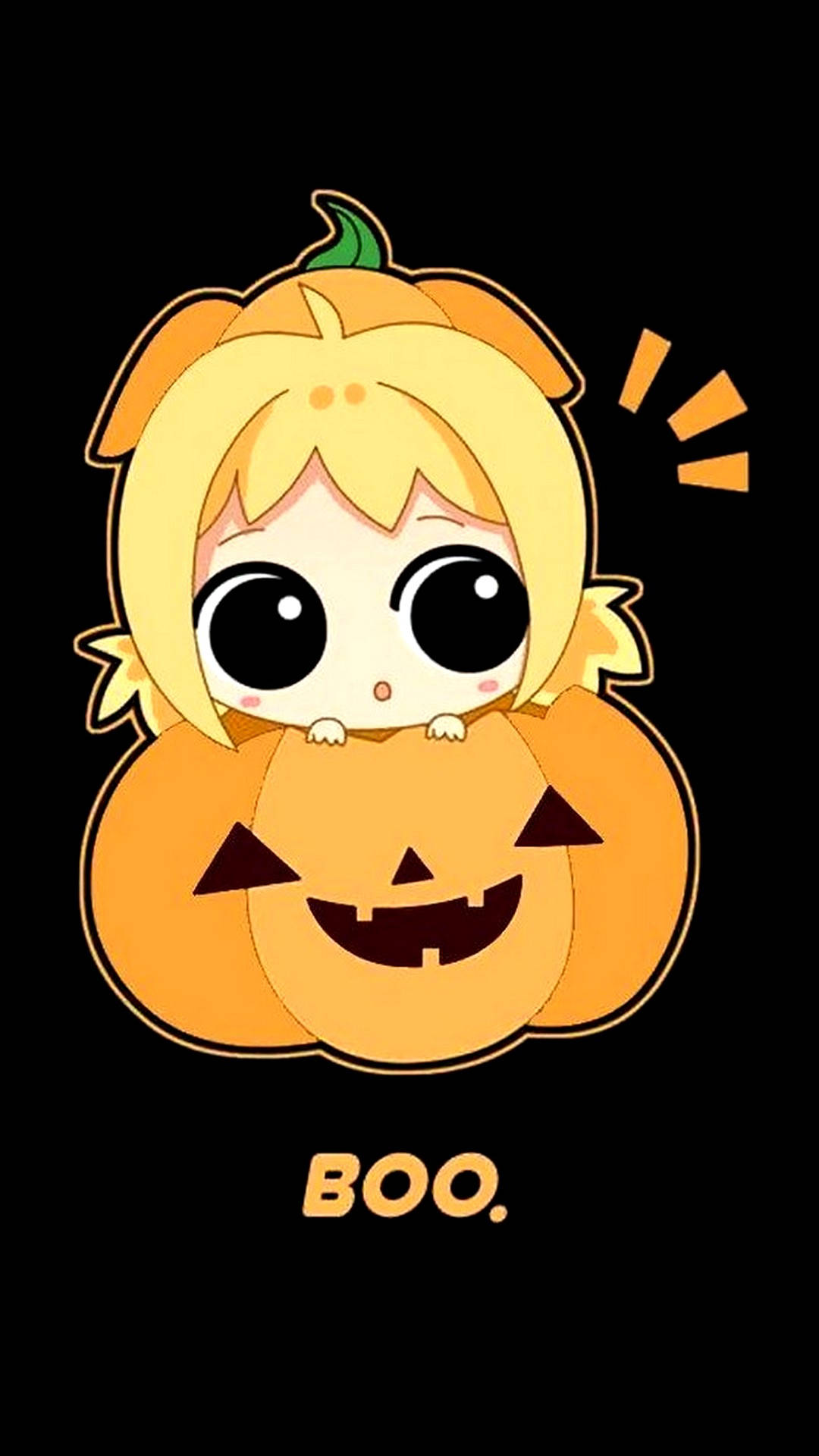 cute halloween phone, chibi anime girl, blonde hair, Full HD Phone Wallpaper