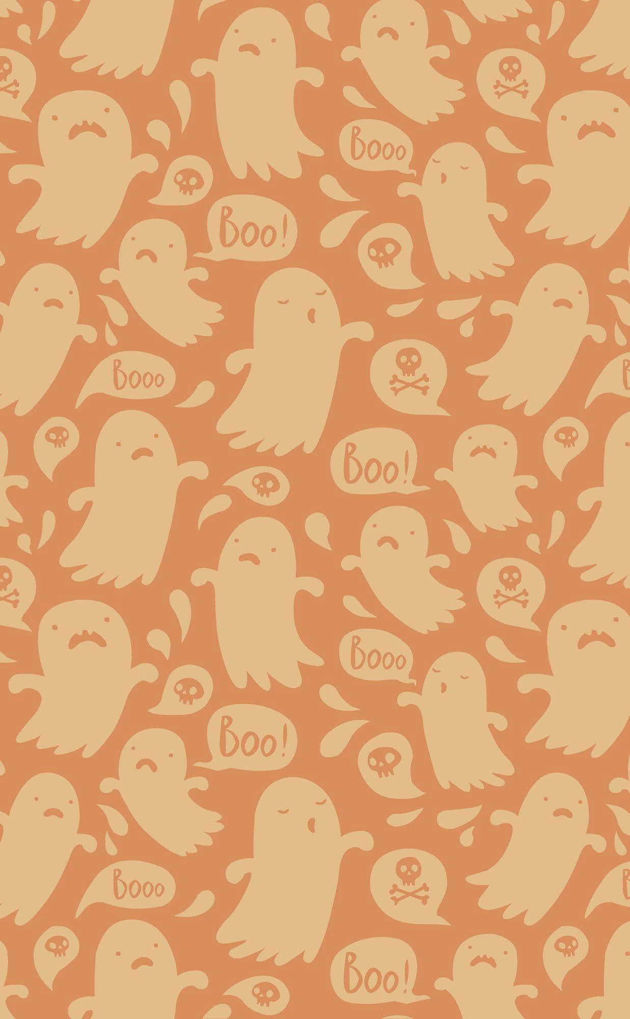 cute halloween phone, beige ghosts, boo speech bubbles, Full HD Phone Wallpaper