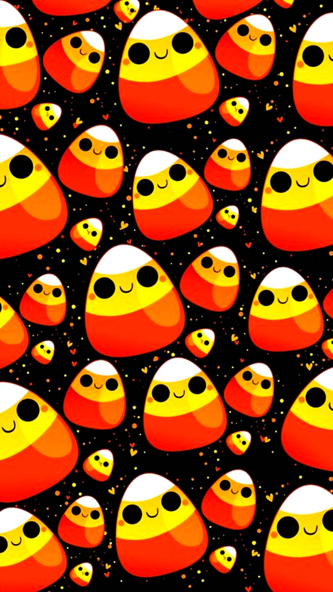 candy corn pattern, black background, smiling faces, Full HD Phone Wallpaper