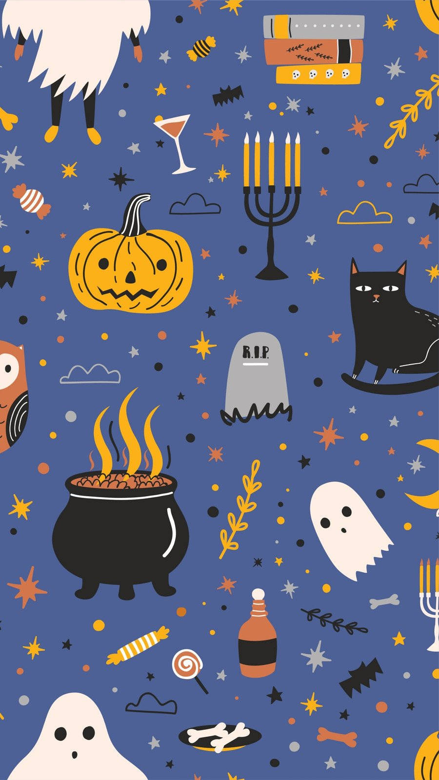Halloween, cartoon ghosts, pumpkins, HD Phone Wallpaper