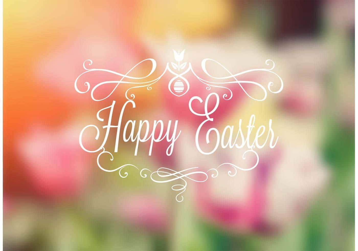 Happy Easter, white script, floral swirls, HD Desktop Wallpaper