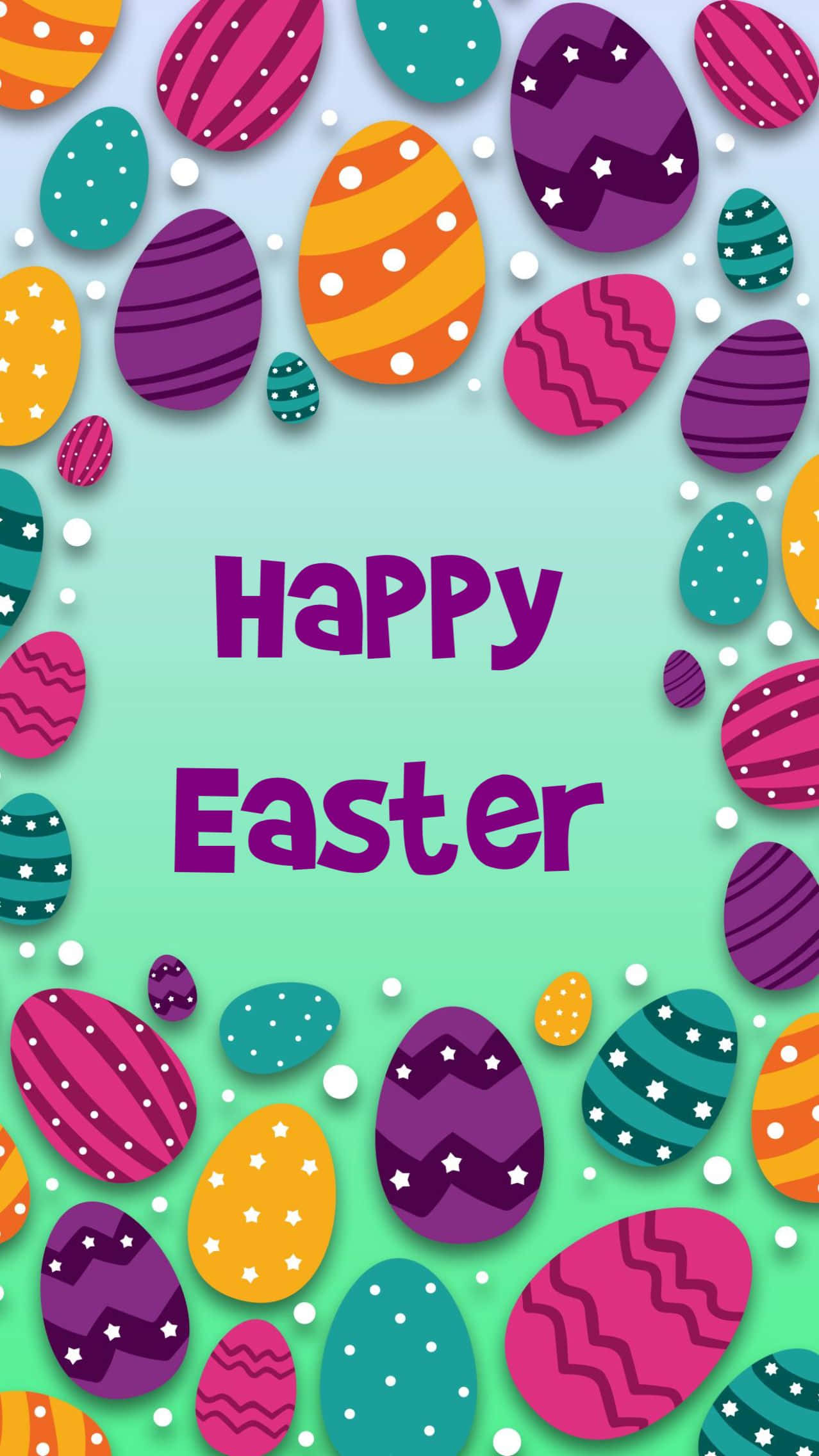 Happy Easter, mint green background, colorful Easter eggs, Full HD Phone Wallpaper