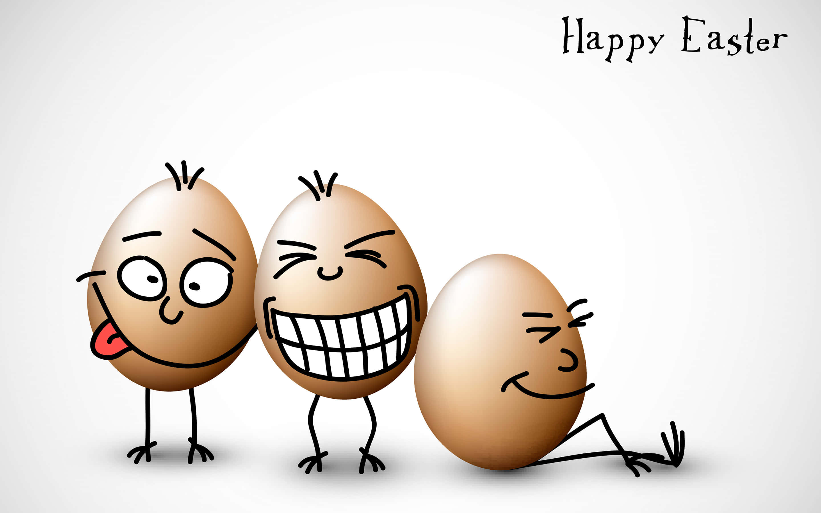 Cute Happy Easter, cartoon Easter eggs, silly faces, 2K Desktop Wallpaper