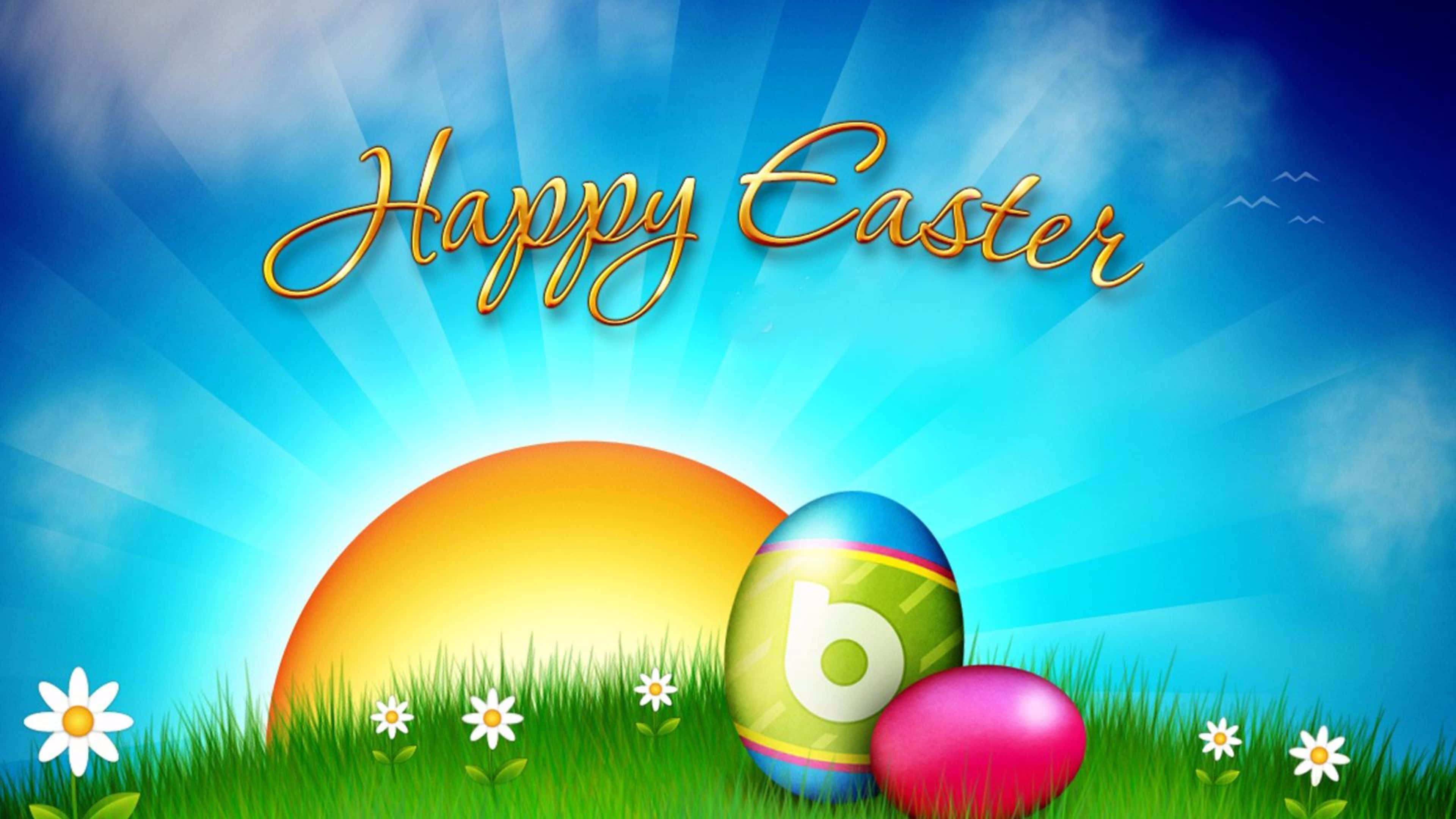 Cute Happy Easter, bunny, Easter eggs, 4K Desktop Wallpaper