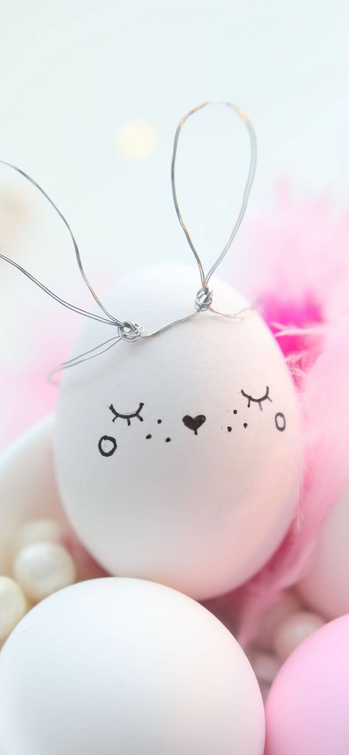 white egg, wire bunny ears, cute black ink face, Full HD Phone Wallpaper
