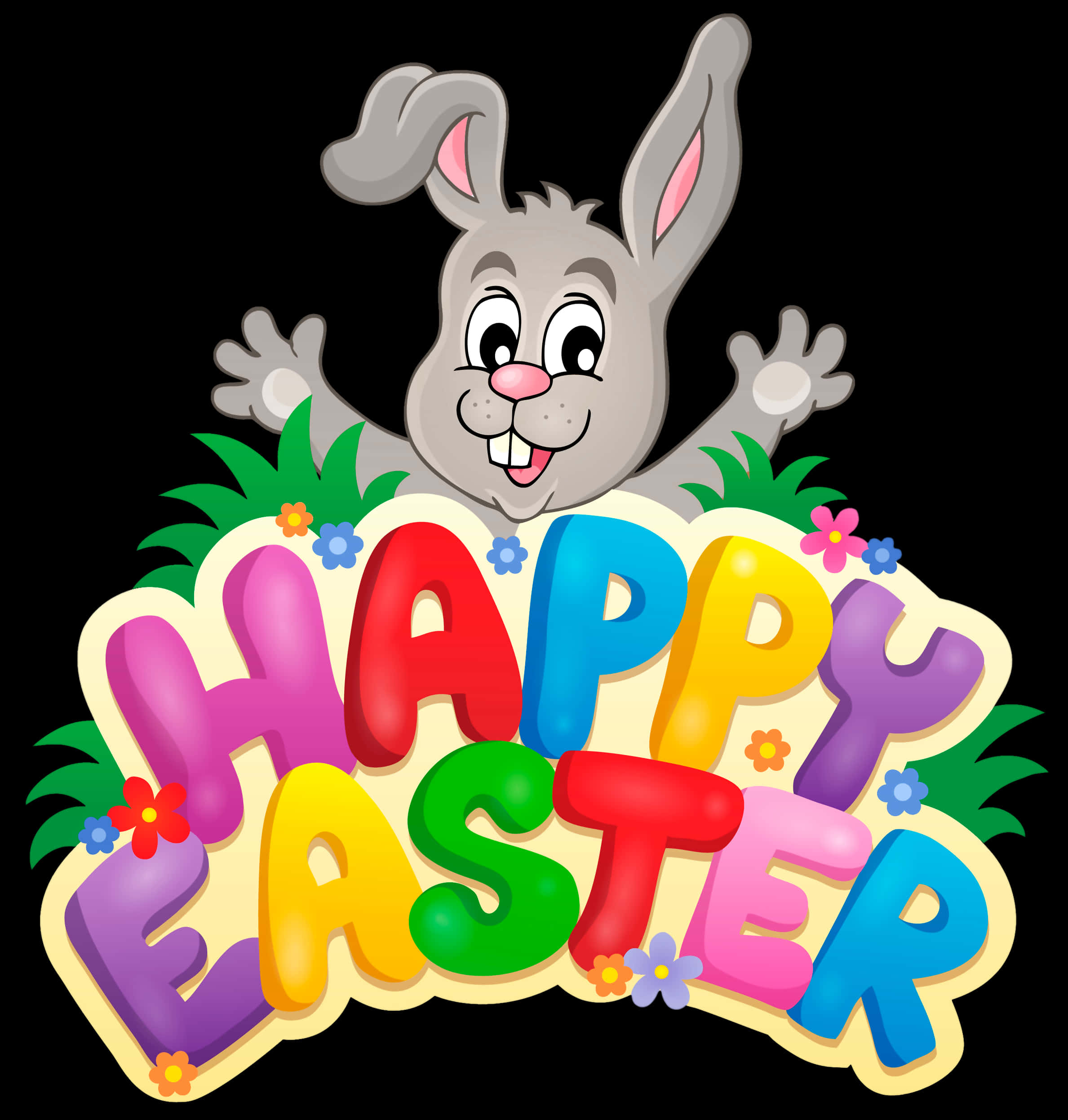 HAPPY EASTER, cartoon Easter bunny, colorful 3D letters, Full HD Phone Wallpaper