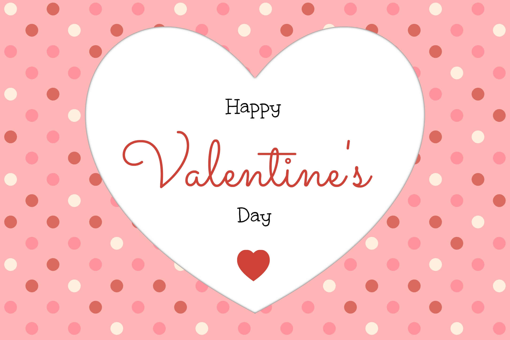 Happy Valentine's Day, pink polka dot background, white heart, Full HD Desktop Wallpaper