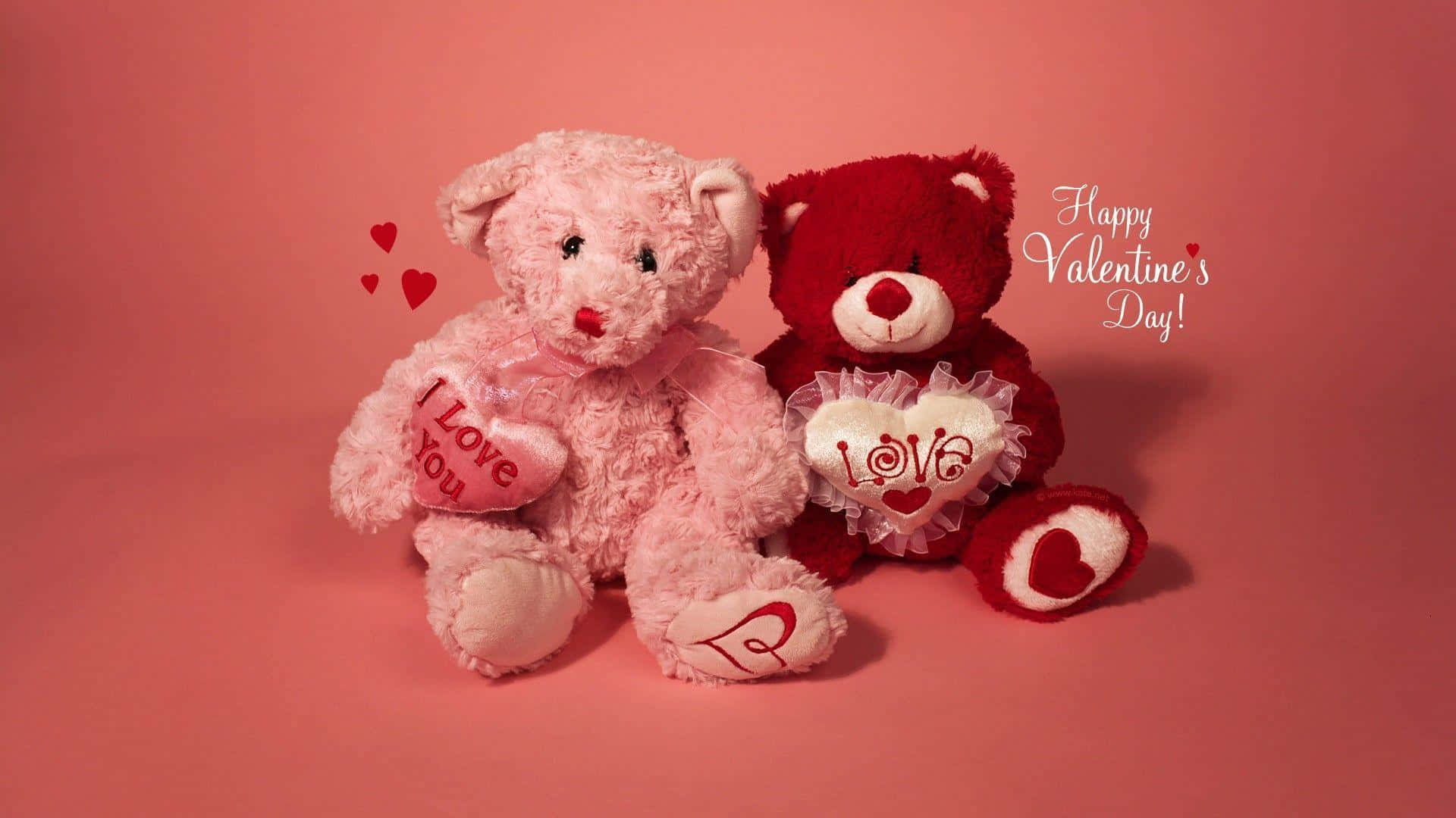 Cute Happy Valentine Day Bears, fluffy teddy bears, pink and red, Full HD Desktop Wallpaper