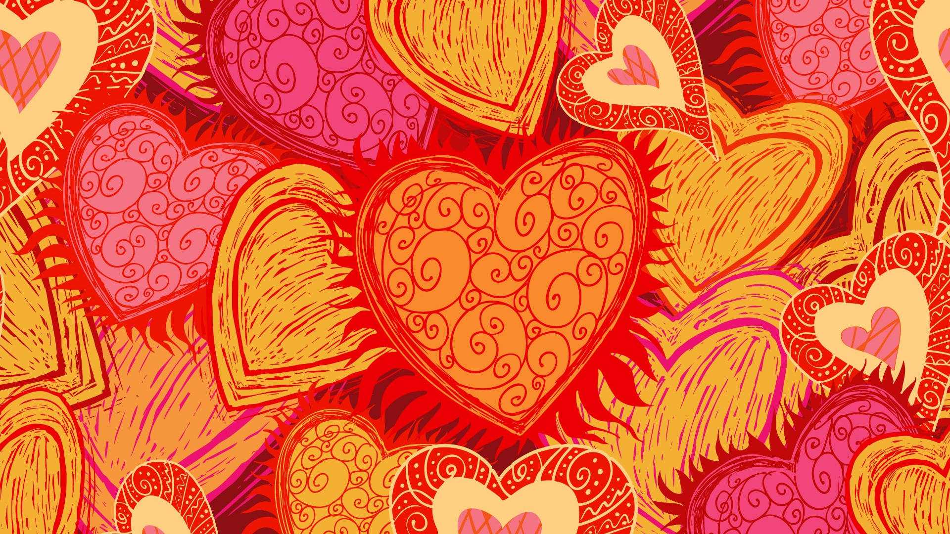 Valentines Day, vibrant pattern, intricately swirled hearts, Full HD Desktop Wallpaper