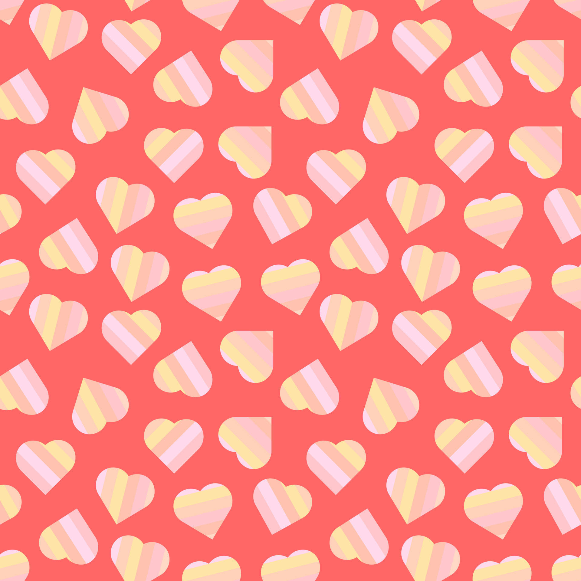 coral background, pastel hearts, soft yellow pink, Full HD Desktop Wallpaper