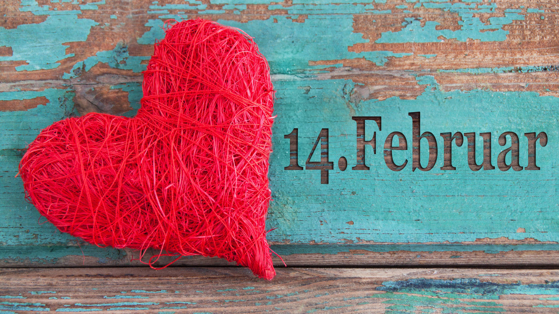 14 february, red heart, vibrant red yarn, Full HD Desktop Wallpaper