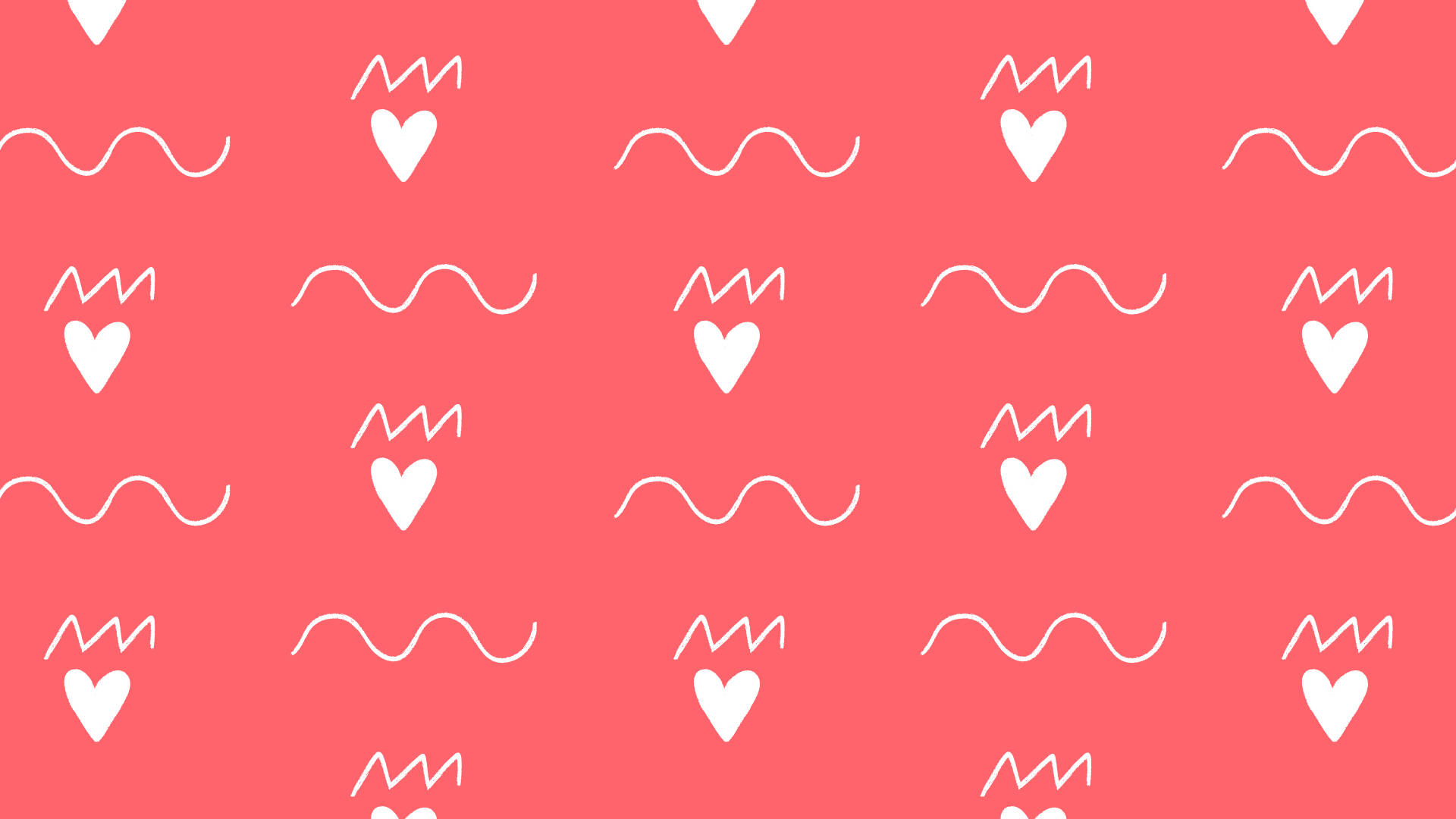 coral pink, white hearts, squiggly lines, Full HD Desktop Wallpaper