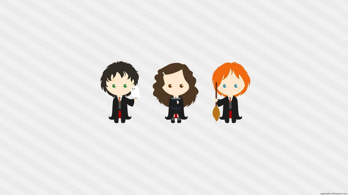 Harry Potter, chibi-style, black robes, SD Desktop Wallpaper
