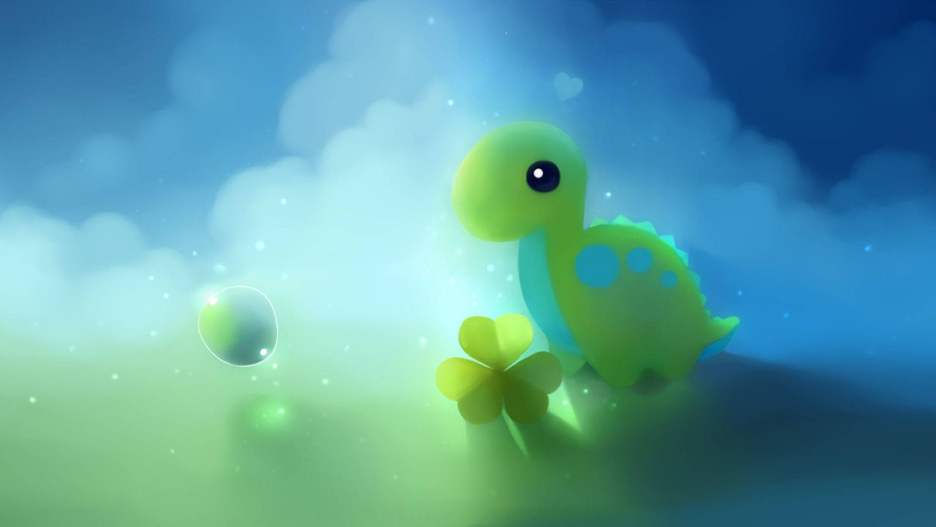 Cute HD, green dinosaur, four leaf clover, Full HD Desktop Wallpaper