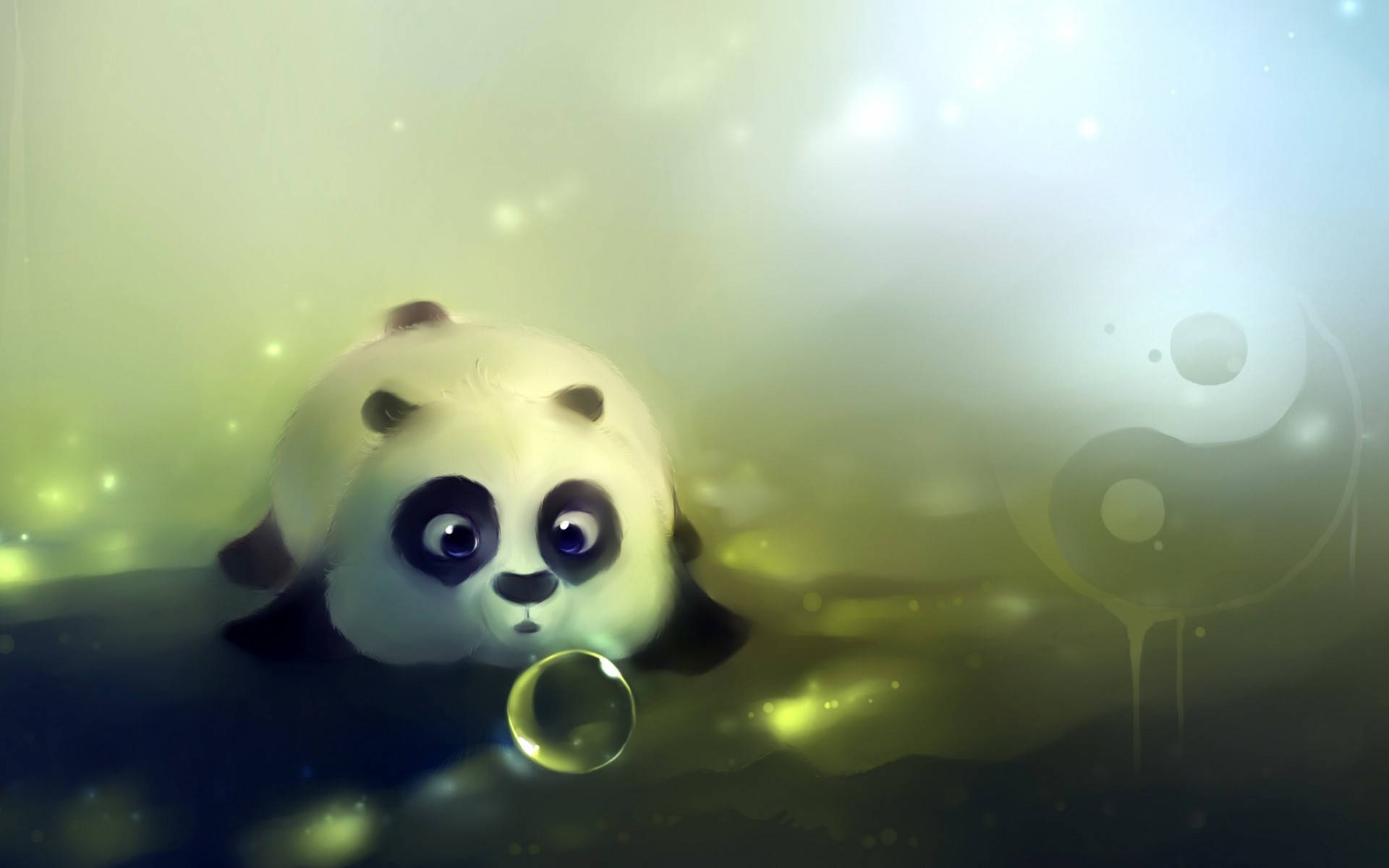 panda, big eyes, glowing green mist, Full HD Desktop Wallpaper