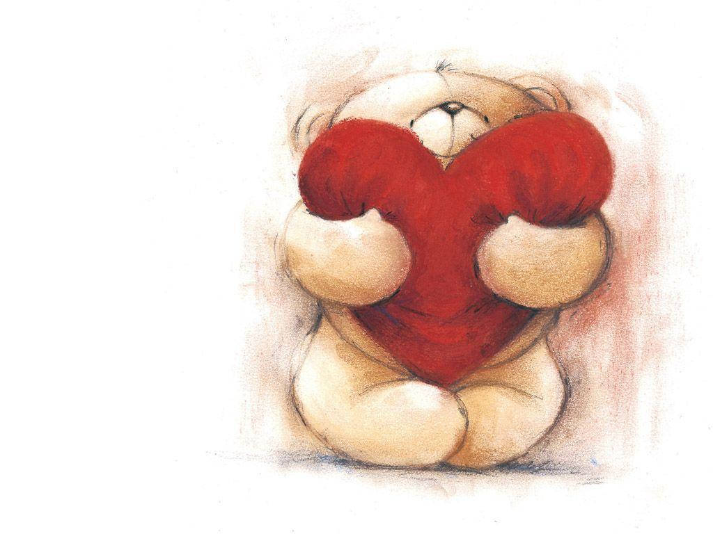 Cute Heart, teddy bear, vibrant red heart-shaped pillow, SD Desktop Wallpaper