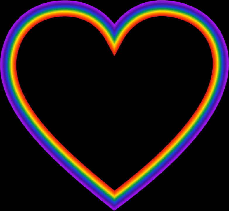 rainbow heart outline, glowing, solid black background, SD Desktop Wallpaper