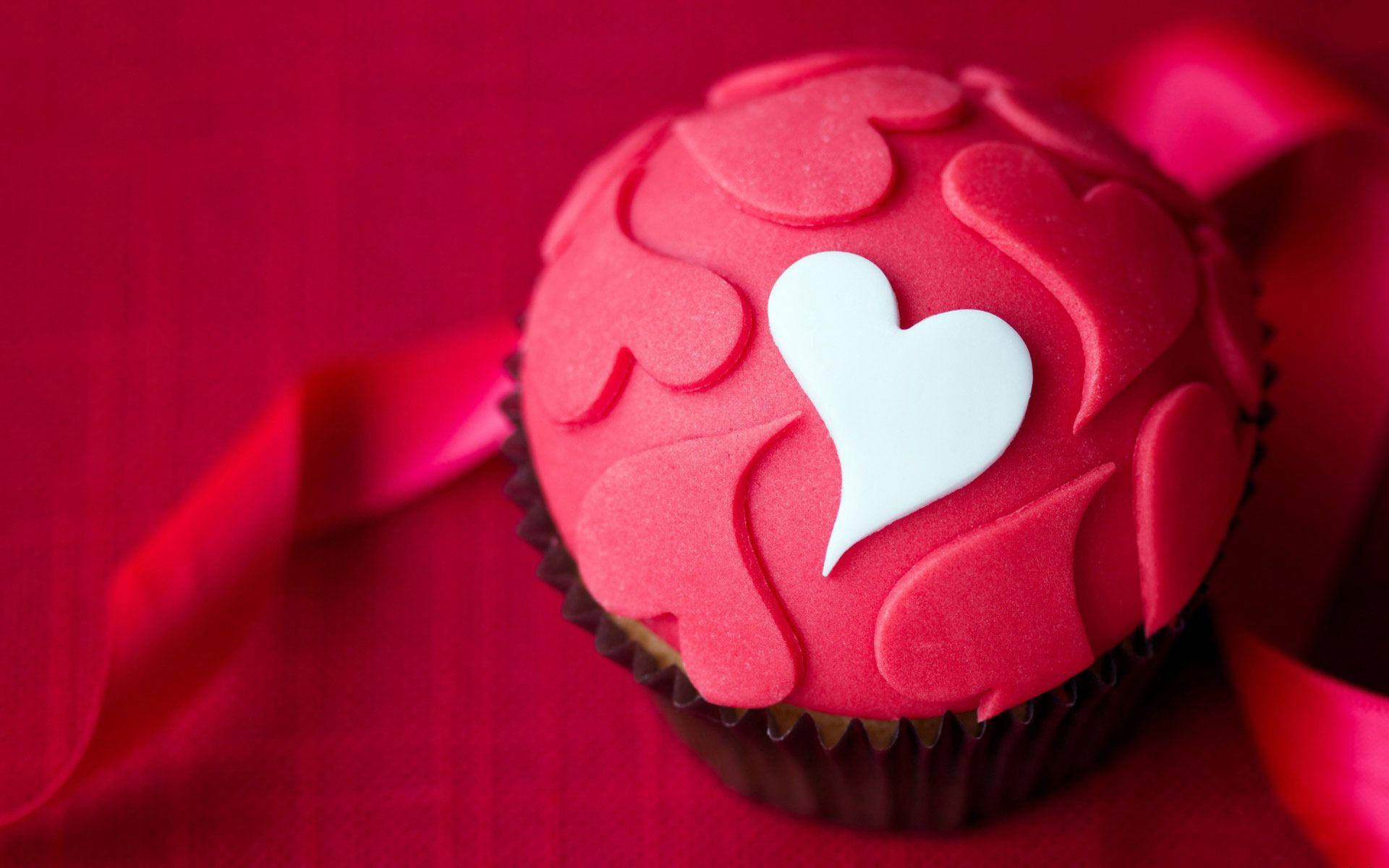 cute heart, red cupcake, white heart decoration, Full HD Desktop Wallpaper