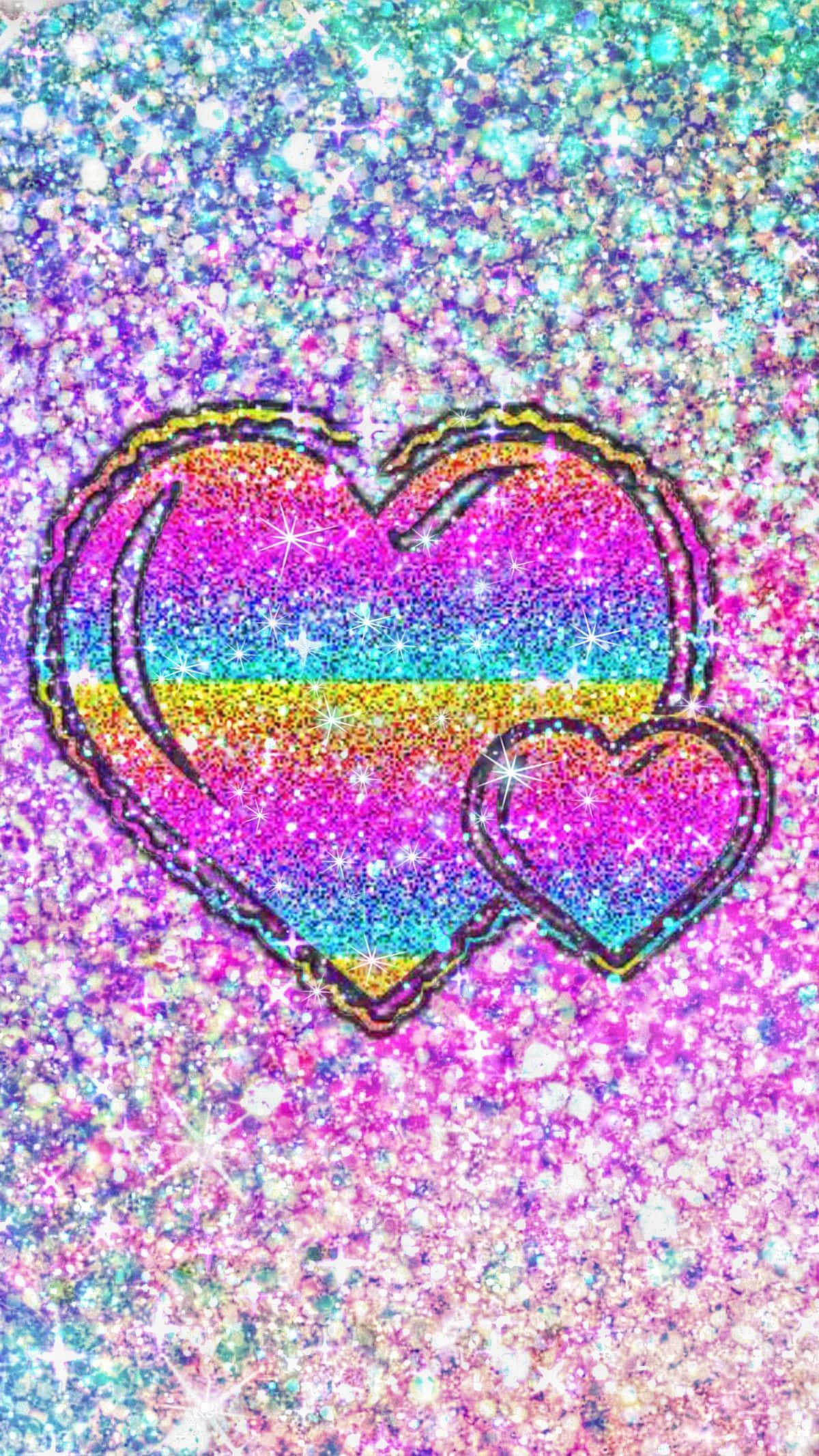 rainbow heart, glittery hearts, rainbow stripes, Full HD Phone Wallpaper