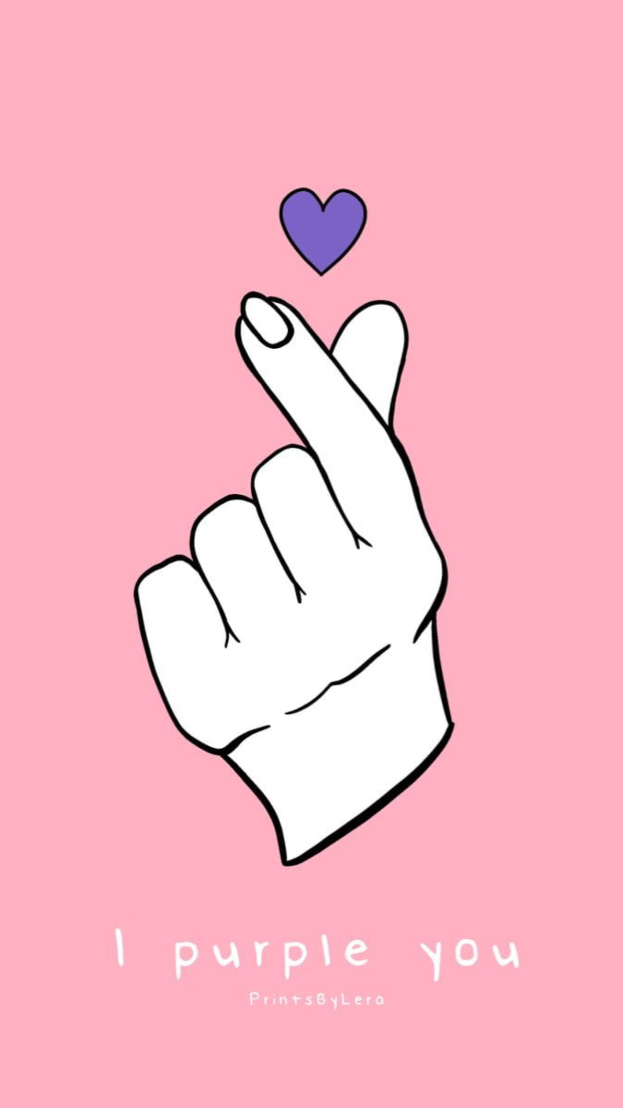Saranghae I Purple You, white hand, heart gesture, Full HD Phone Wallpaper