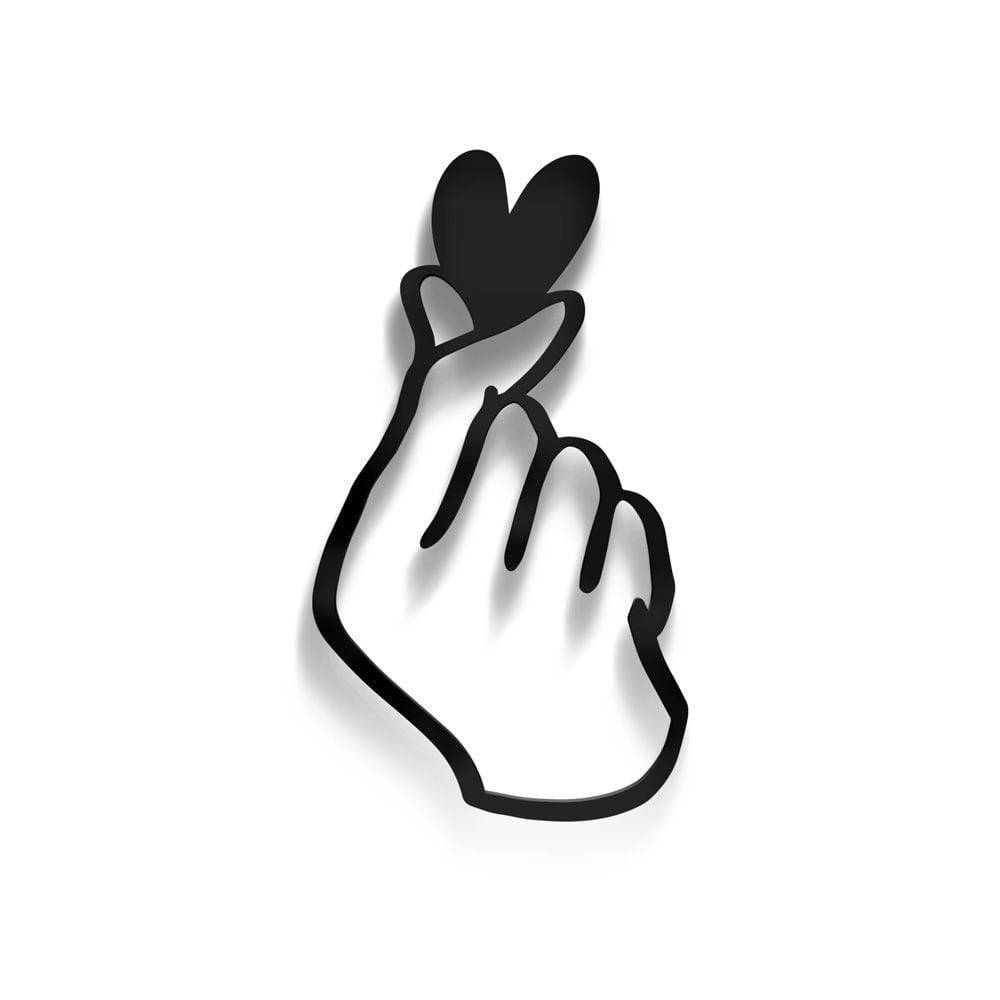 Simple B&W Saranghae Finger Heart, black outline, hand making a heart gesture, SD Desktop Wallpaper