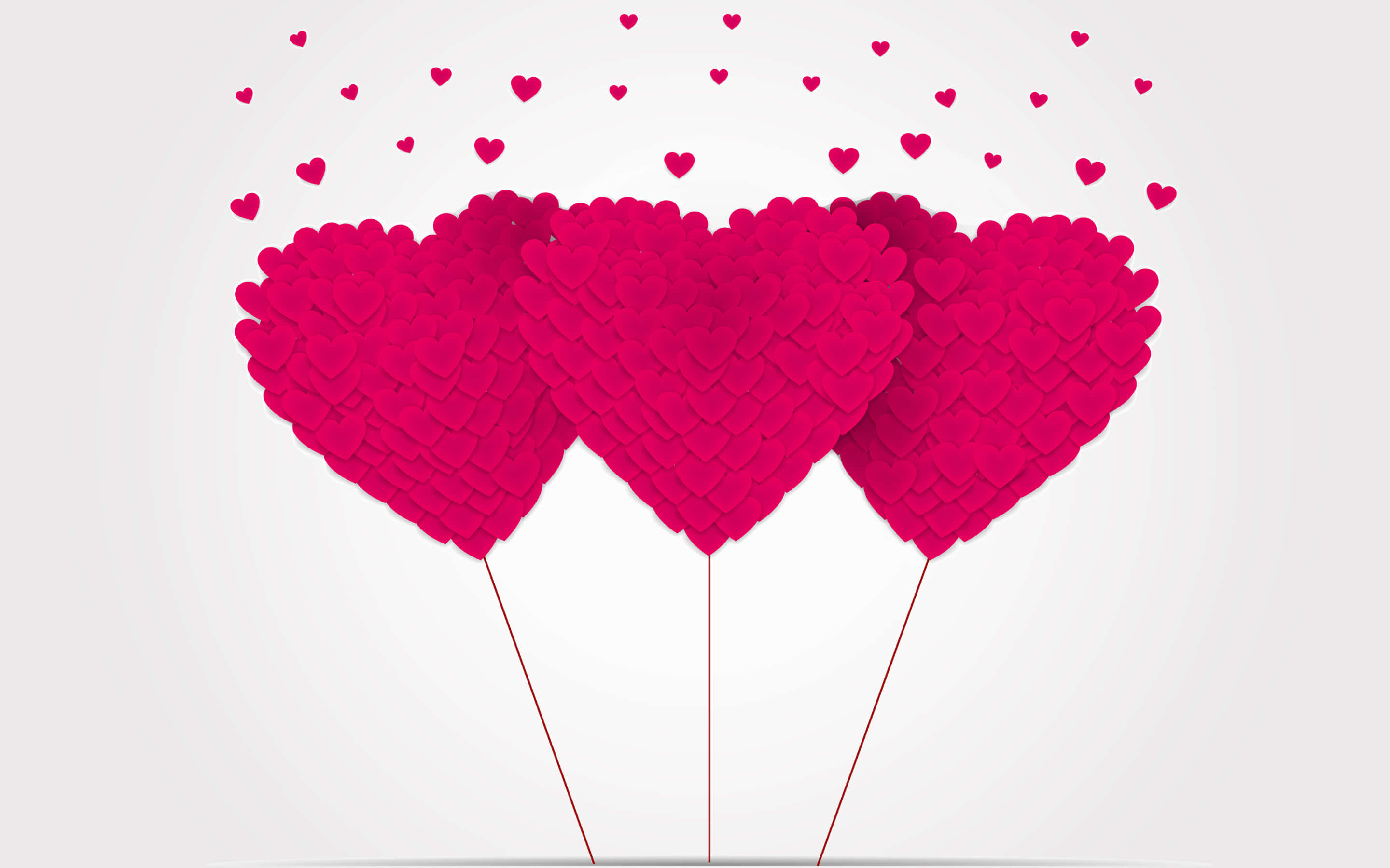 cute hearts, pink heart-shaped balloons, layered paper hearts, 2K Desktop Wallpaper