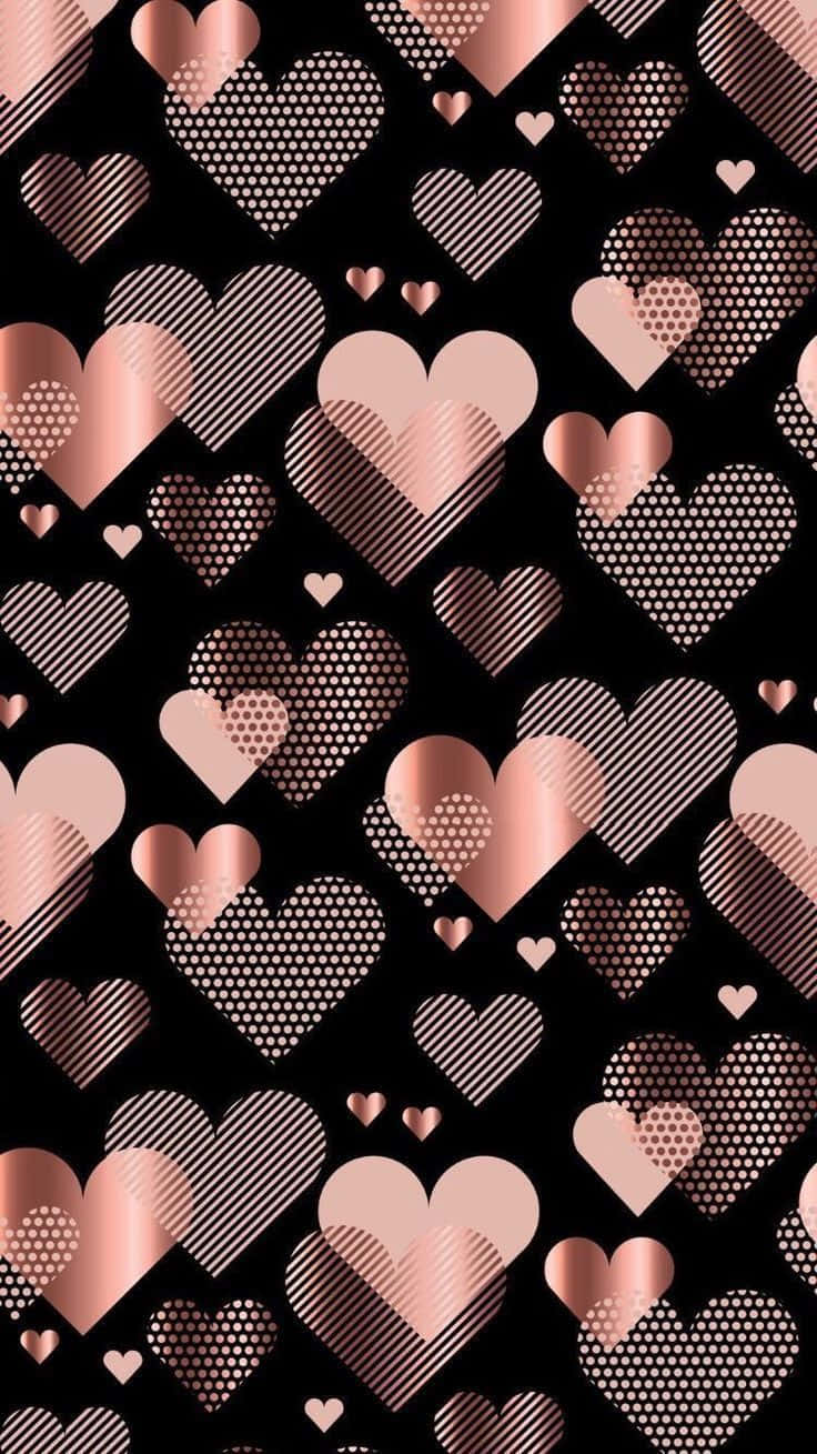 cute hearts, rose gold, black background, HD Phone Wallpaper