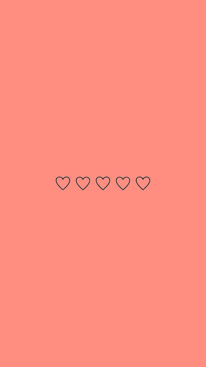 cute hearts, 5 minimalist outlined hearts, solid coral background, HD Phone Wallpaper