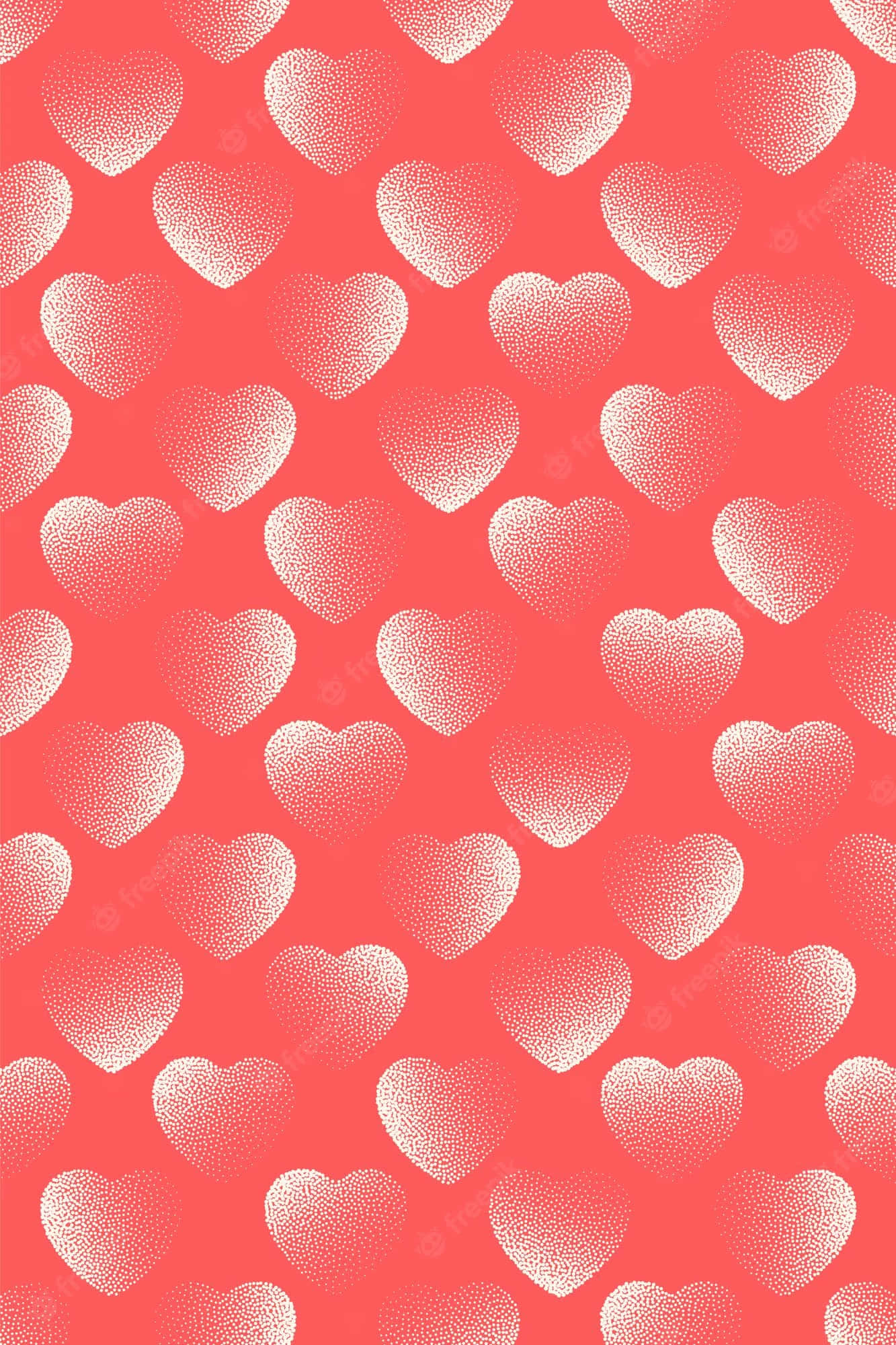 cute hearts, vibrant coral background, repeating white hearts, Full HD Phone Wallpaper