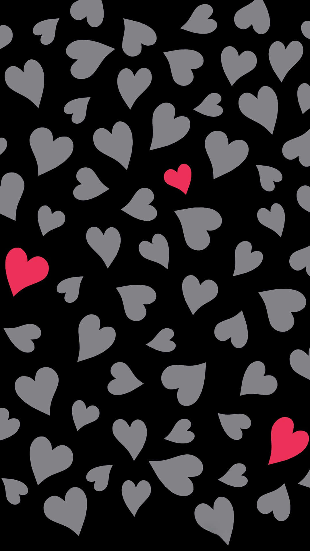 cute hearts, black background, gray hearts, Full HD Phone Wallpaper